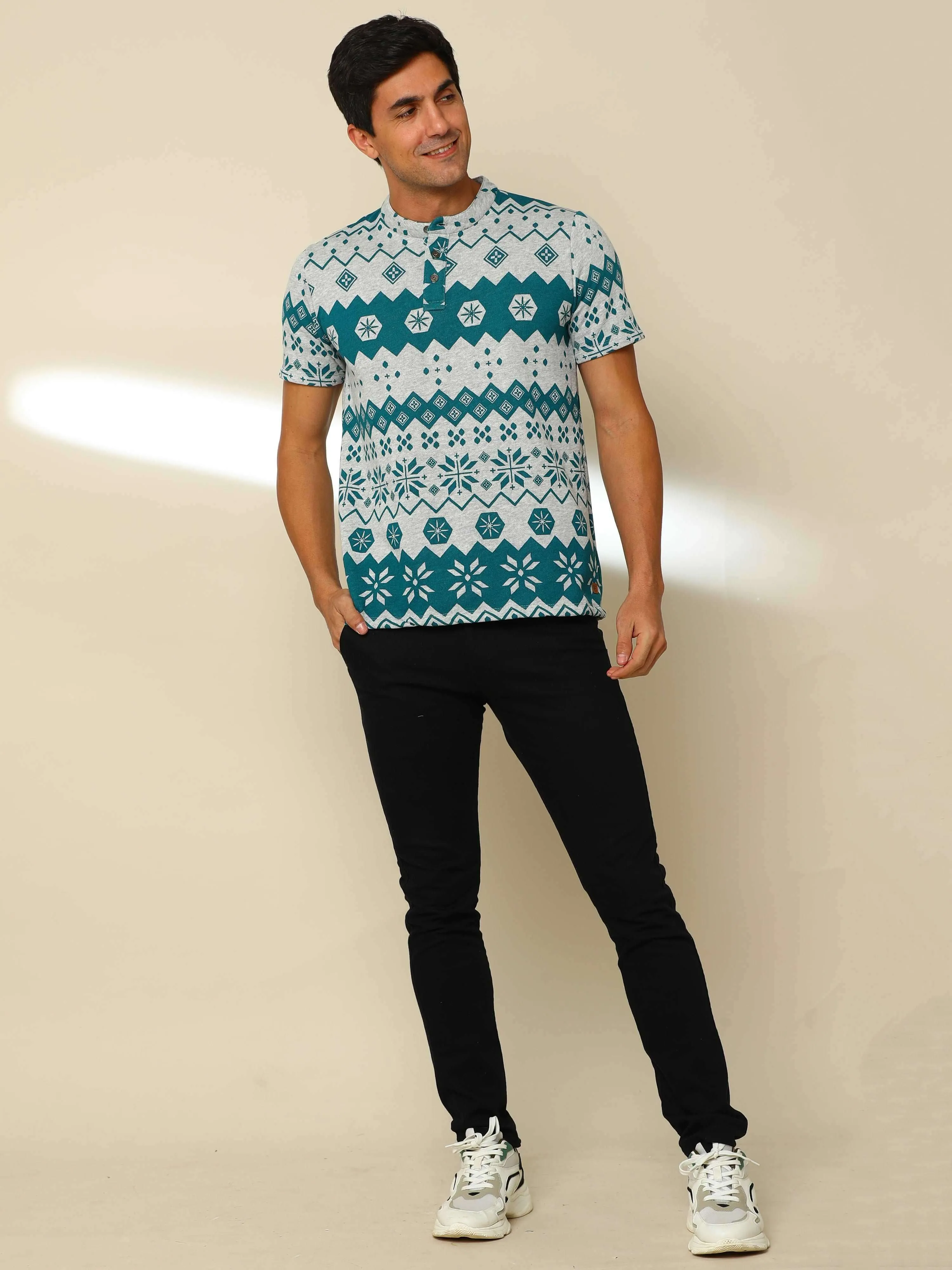 Cambric Peacock Green Henley T Shirt