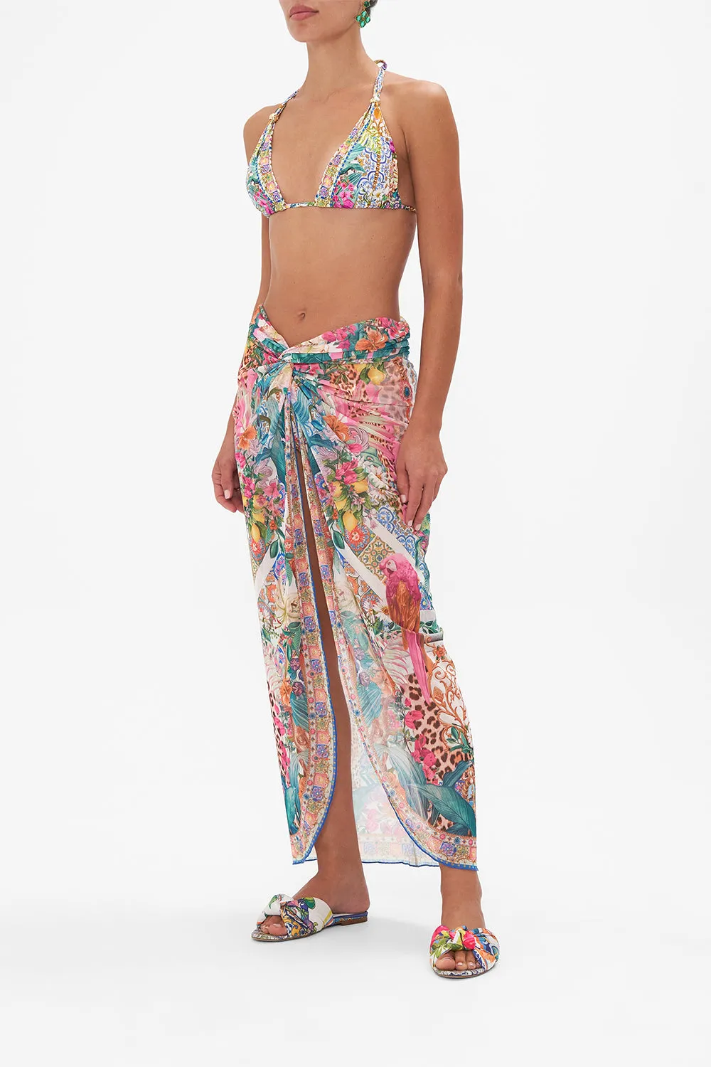 Camilla Twist Front Long Skirt - Flowers Of Neptune