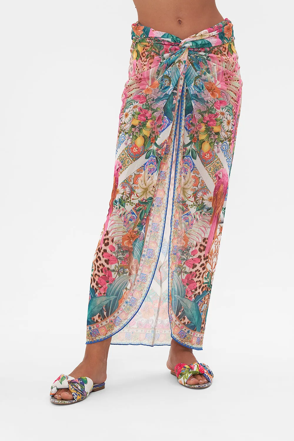 Camilla Twist Front Long Skirt - Flowers Of Neptune