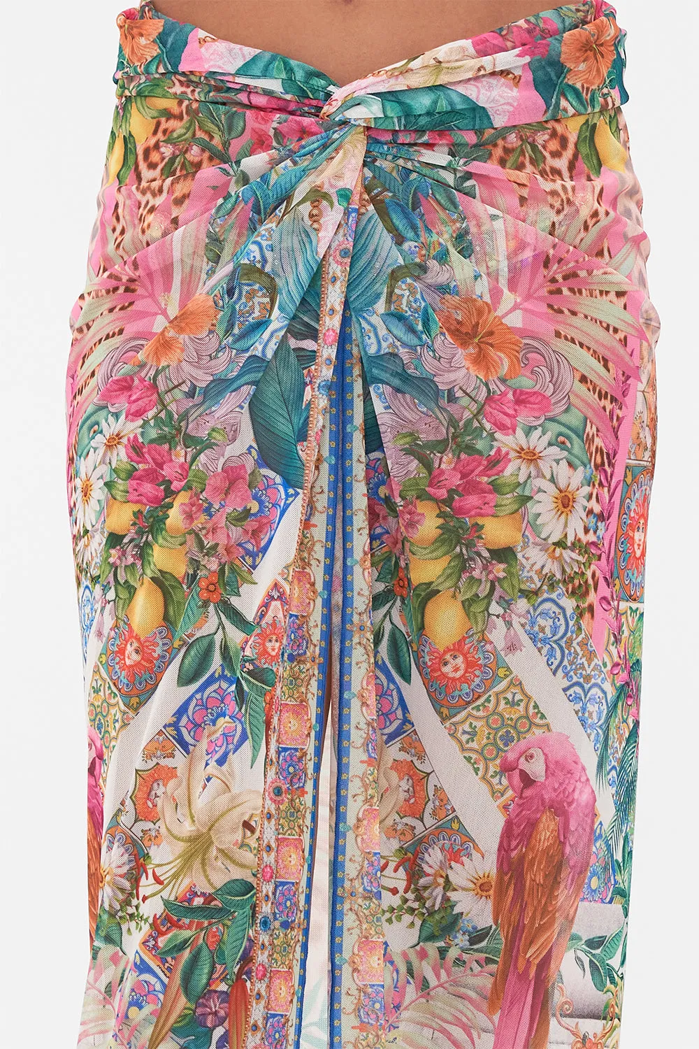 Camilla Twist Front Long Skirt - Flowers Of Neptune