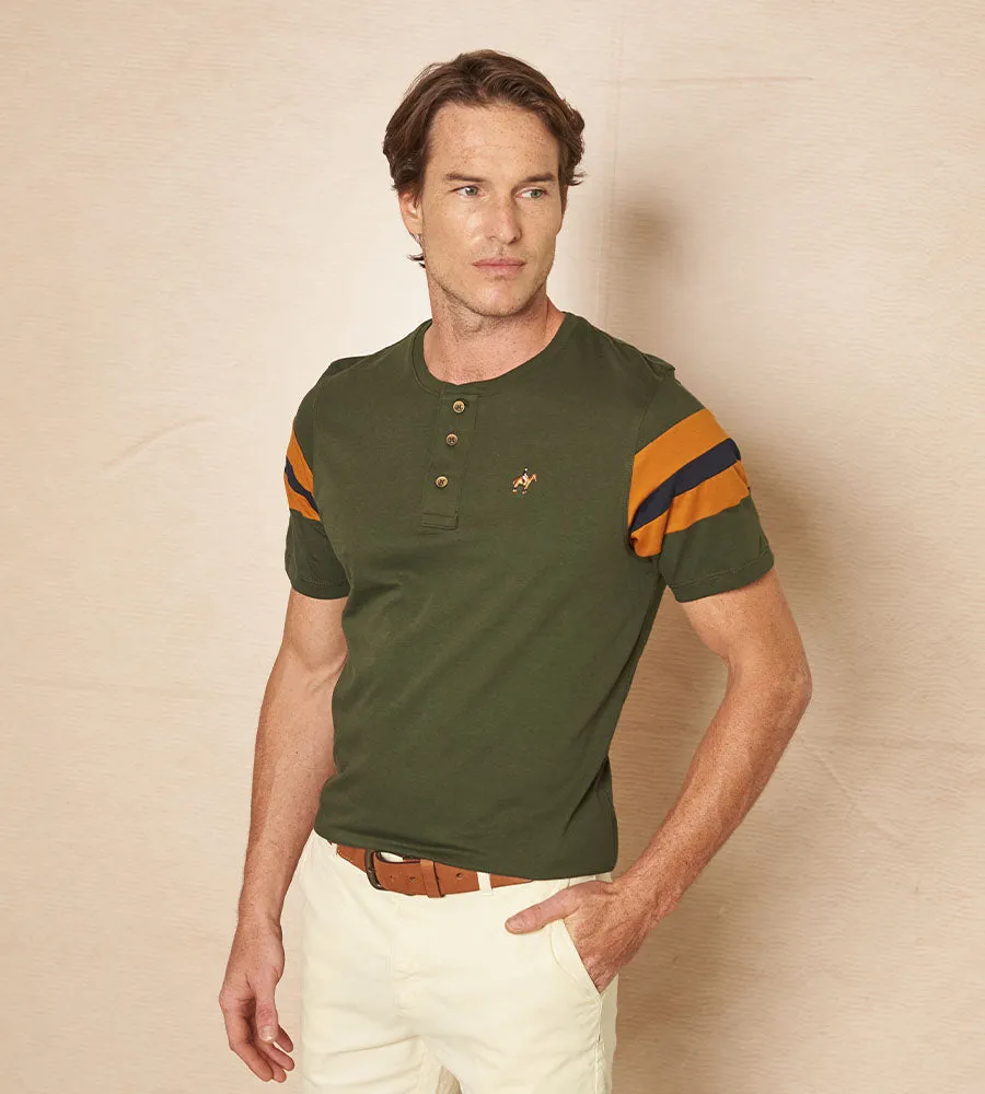 Camiseta Bloques Cuello Henley Verde Militar Ref. 148031223