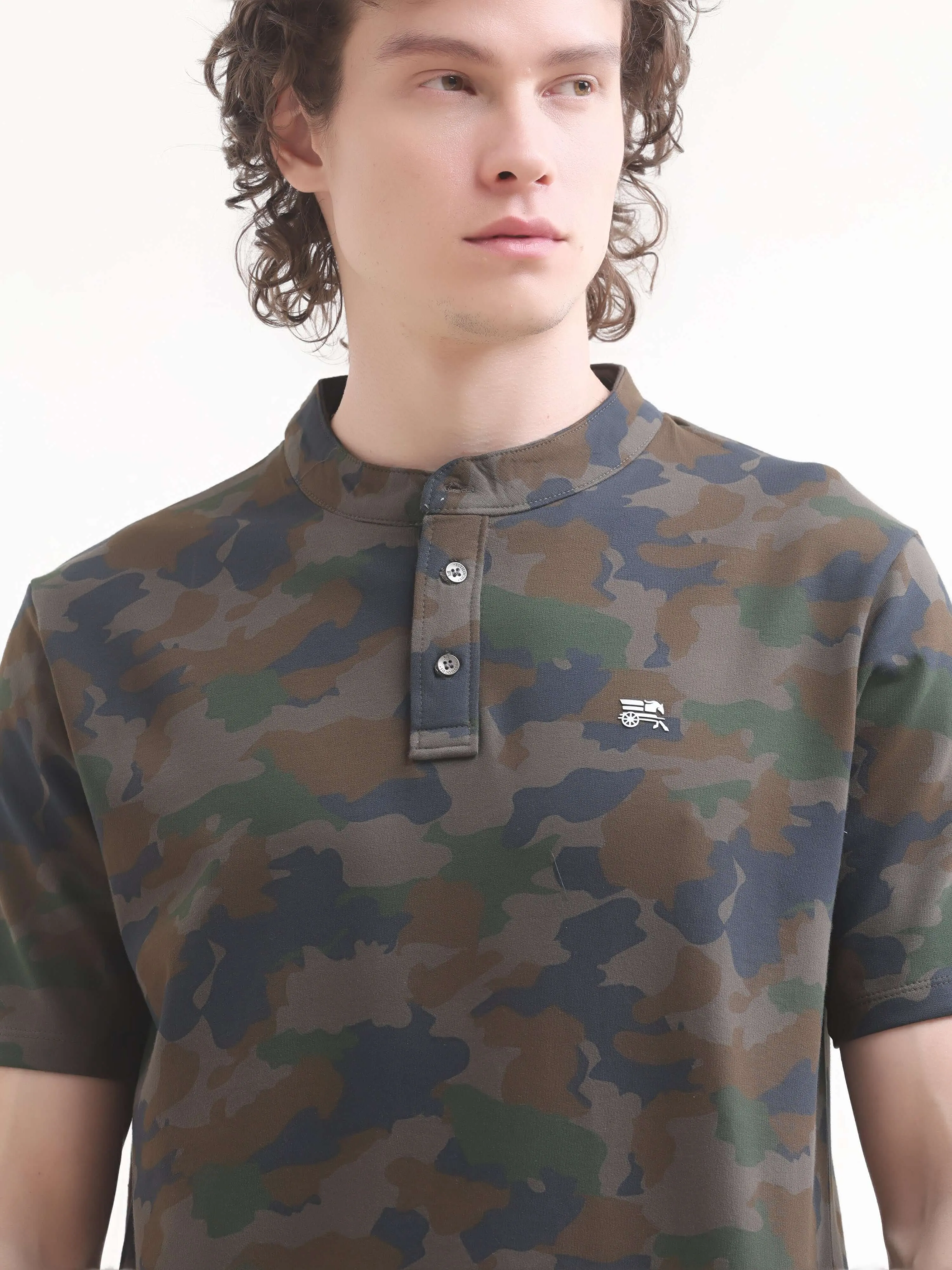 Camo Navy Blue Henley T-shirt