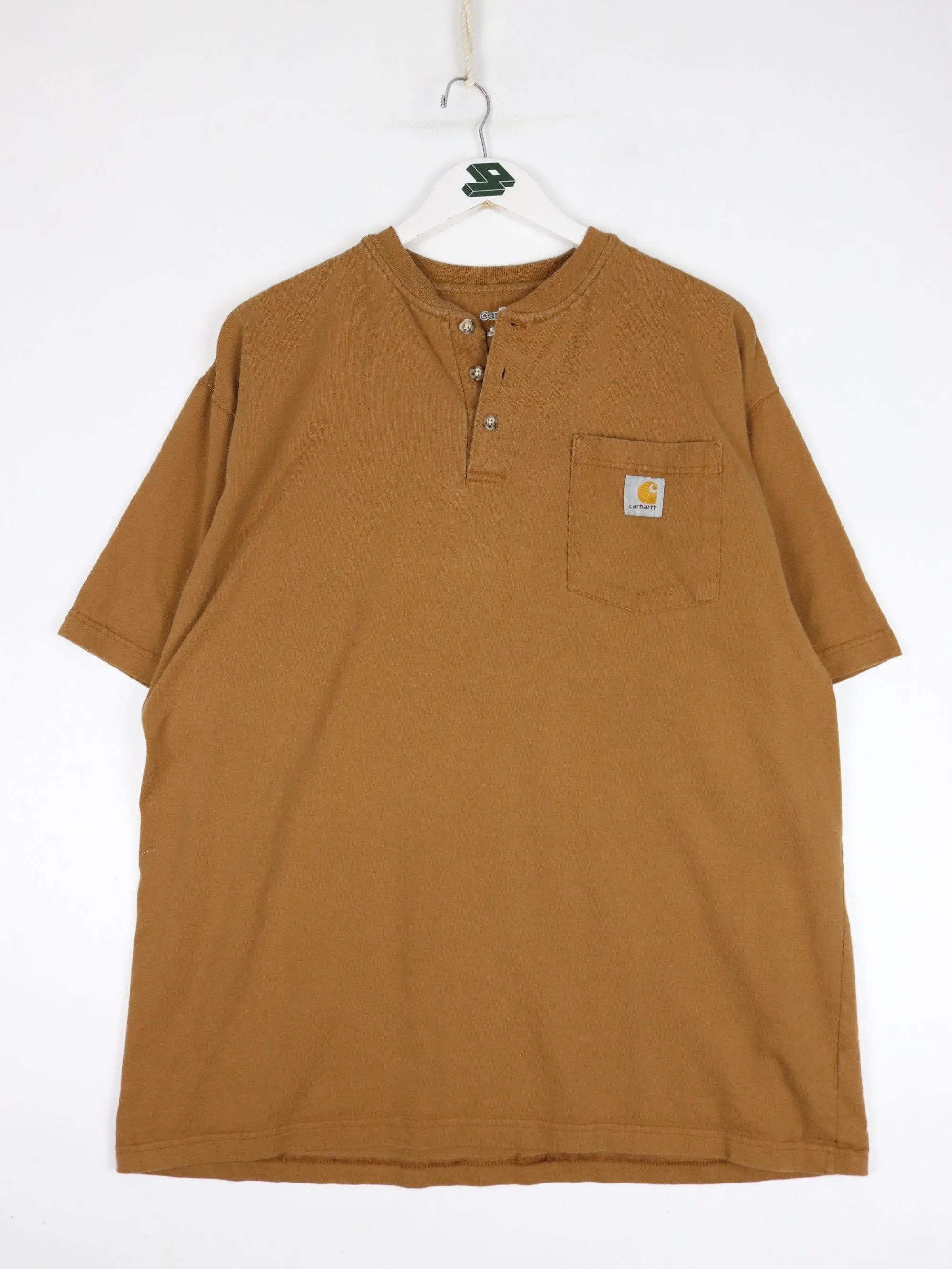 Carhartt T Shirt Fits Mens XL Brown Henley Work Wear