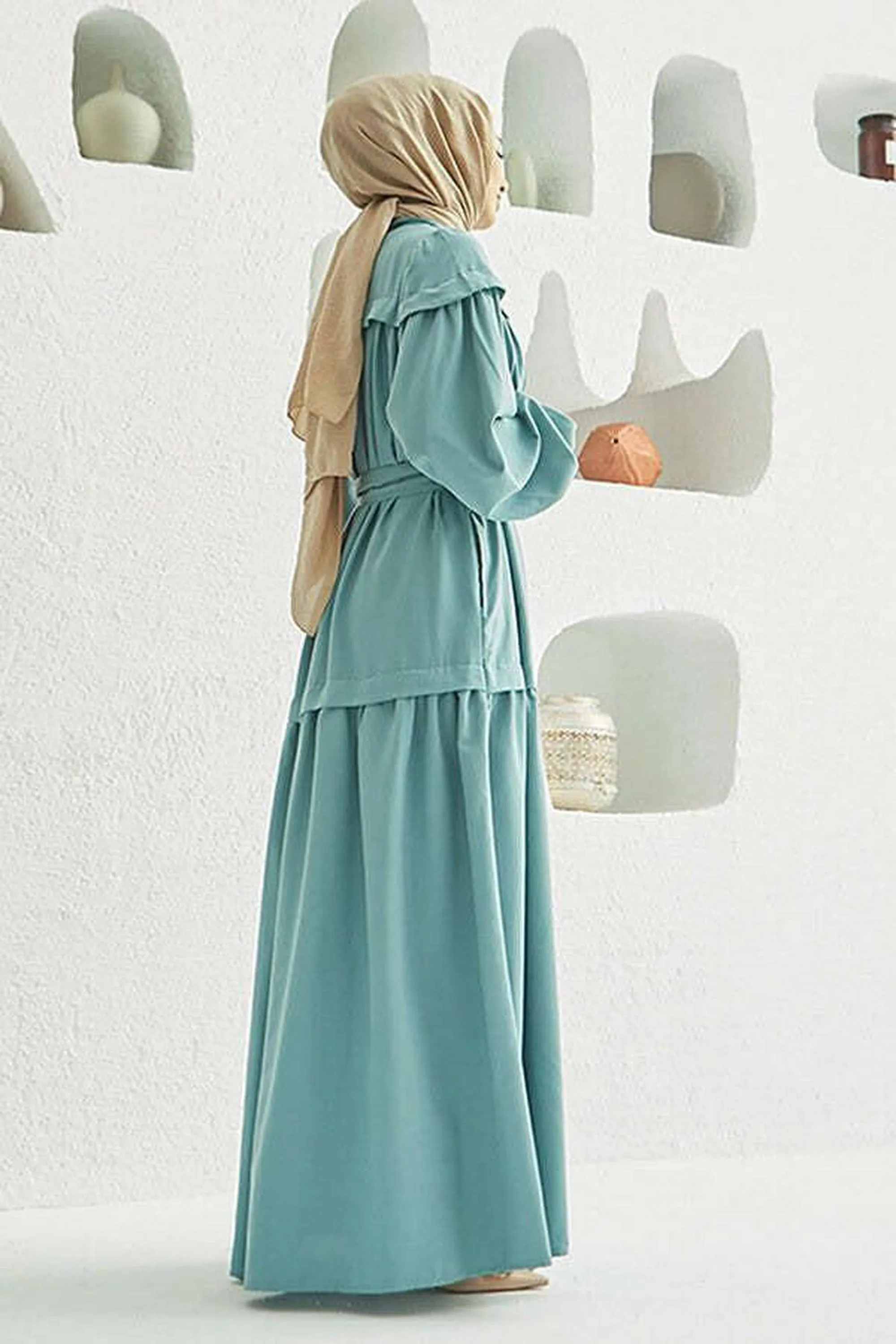 Carla Pleated Belted Modest Maxi Dress