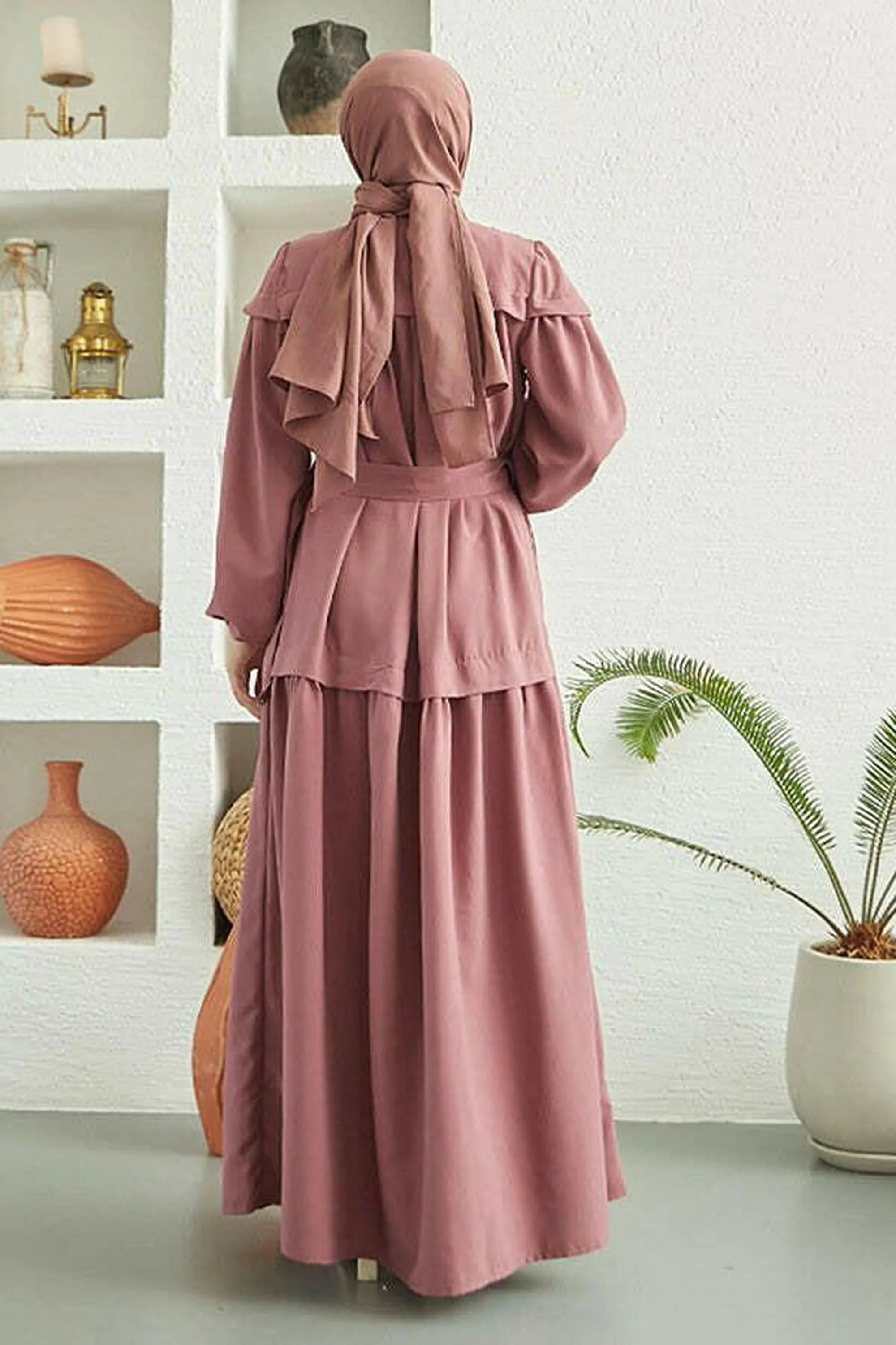 Carla Pleated Belted Modest Maxi Dress