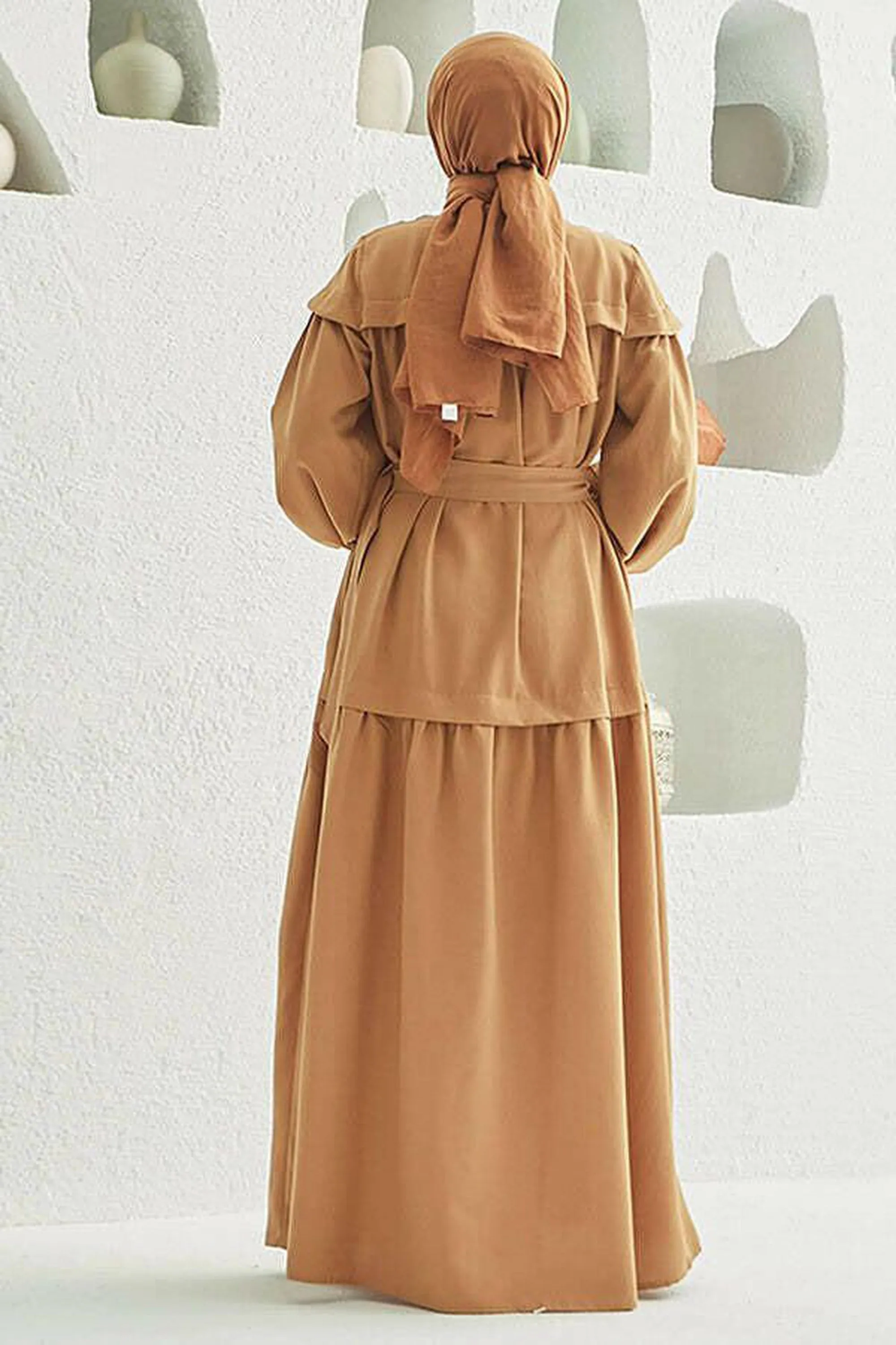 Carla Pleated Belted Modest Maxi Dress