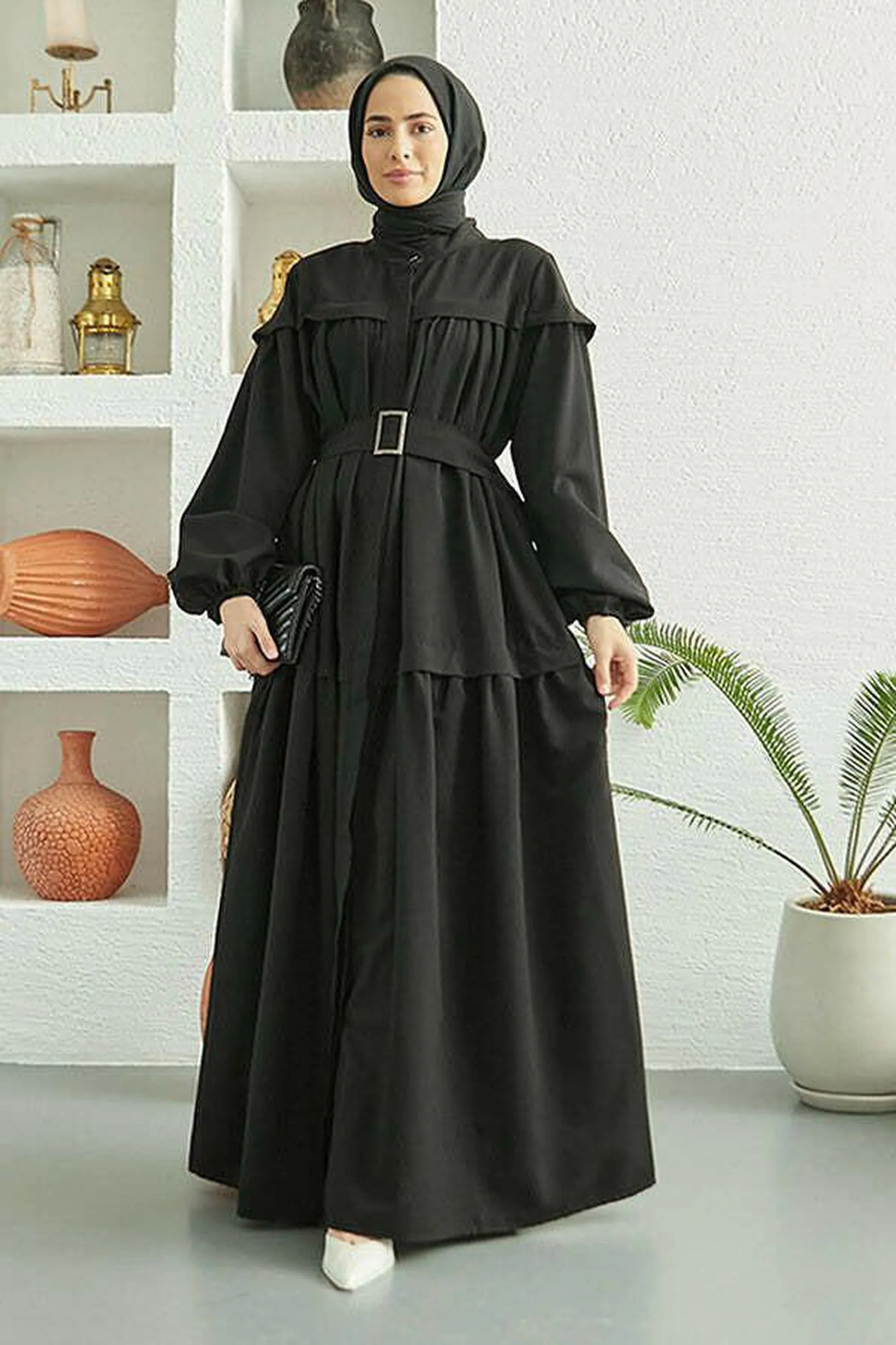 Carla Pleated Belted Modest Maxi Dress