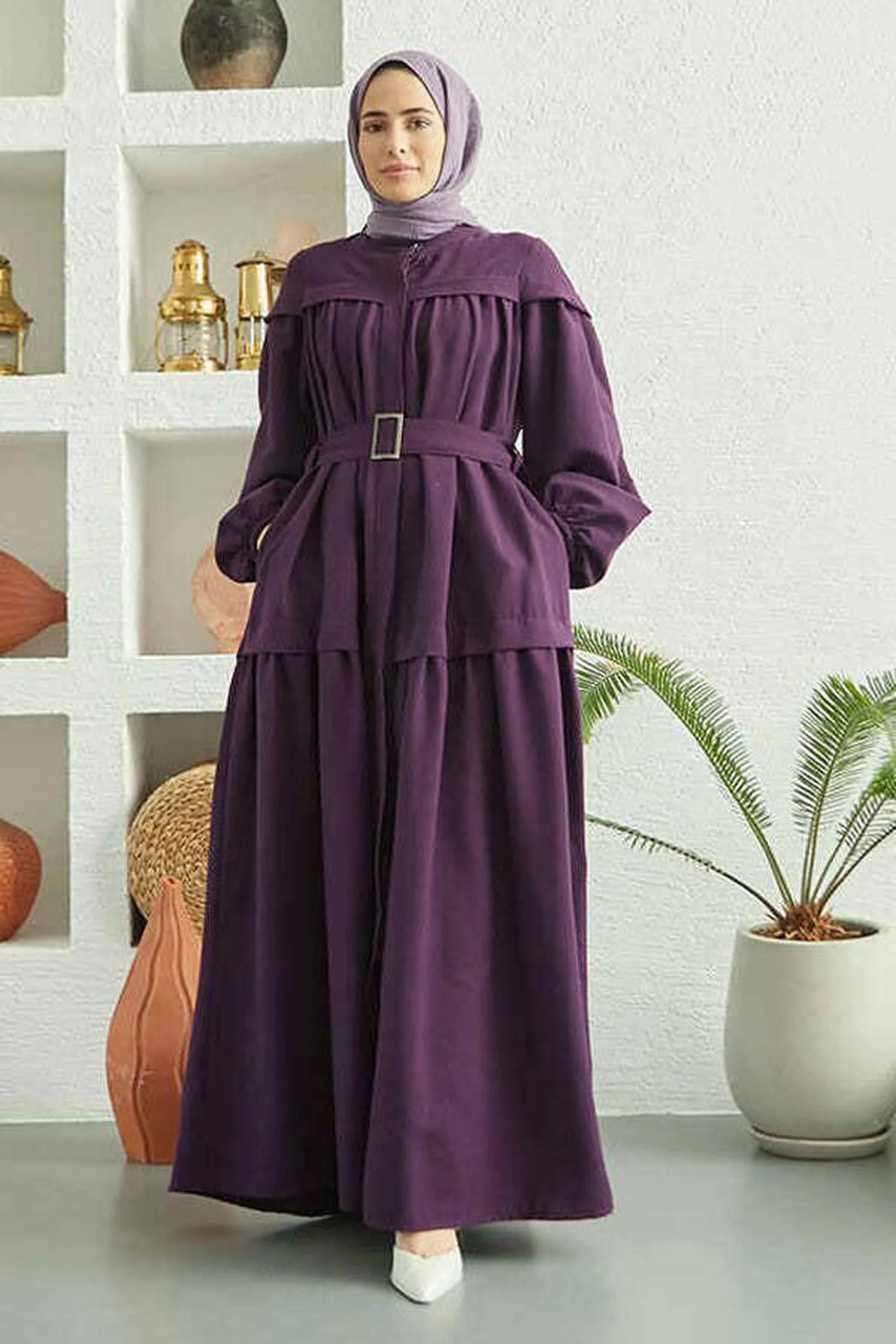 Carla Pleated Belted Modest Maxi Dress