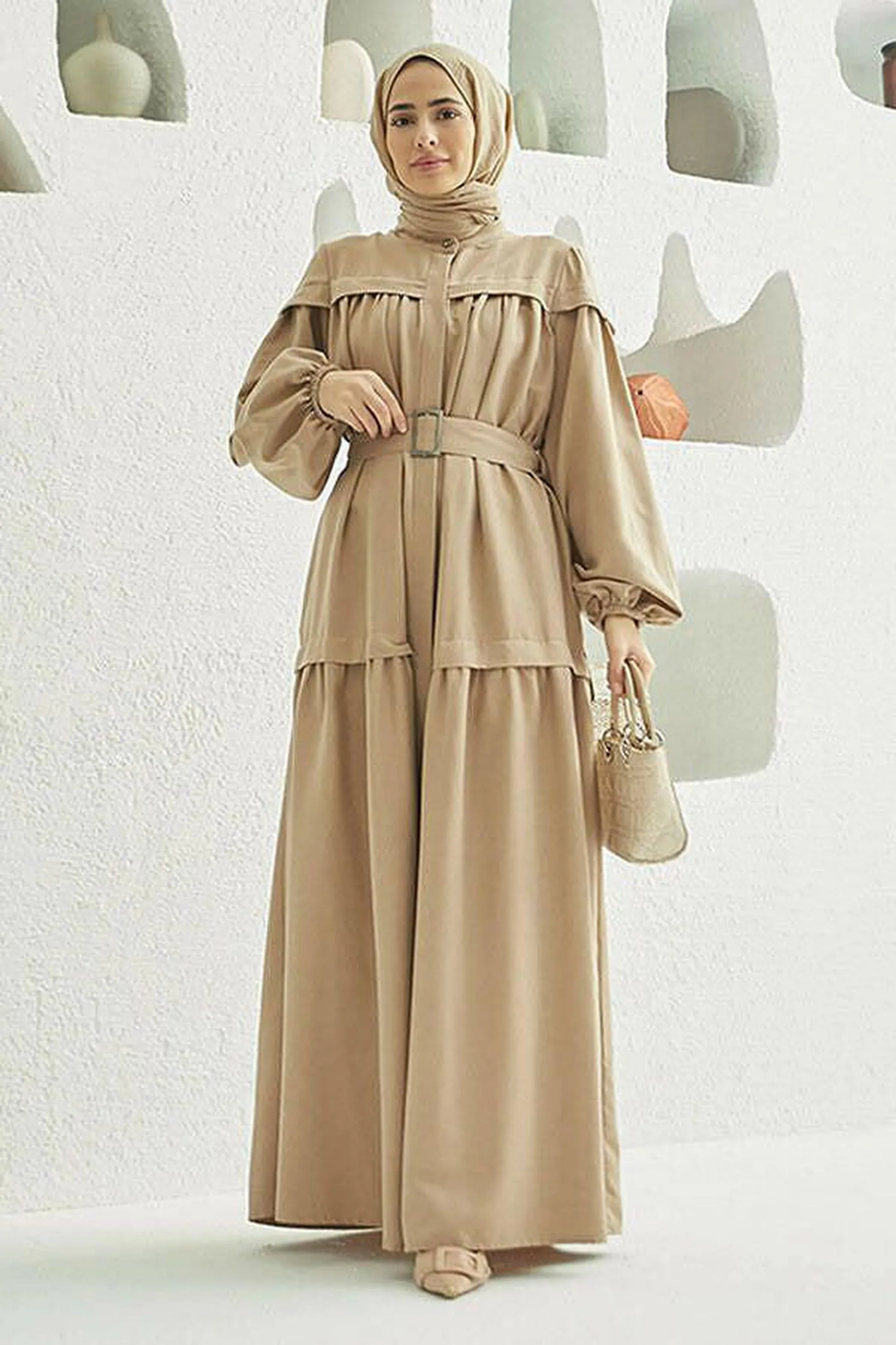 Carla Pleated Belted Modest Maxi Dress