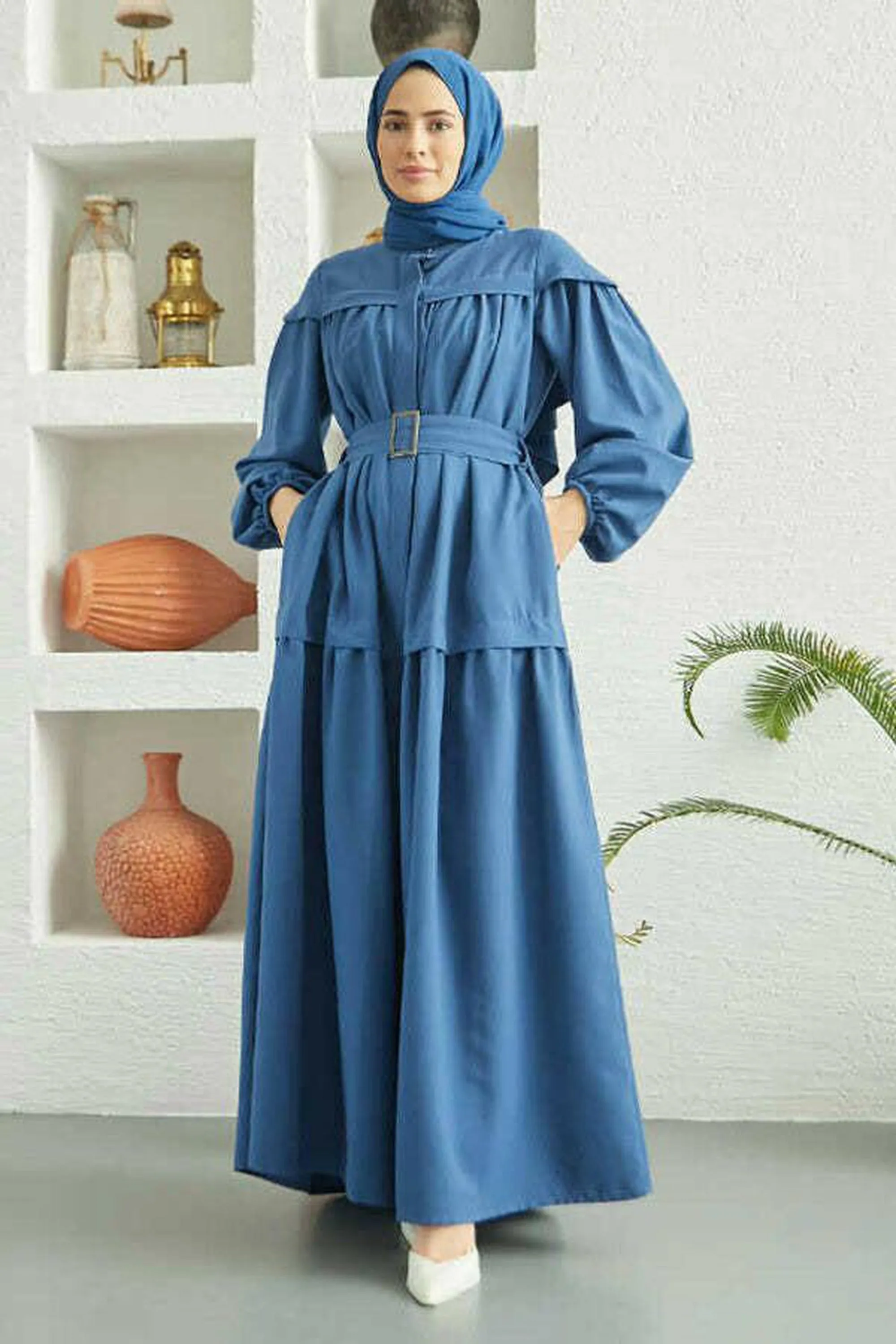 Carla Pleated Belted Modest Maxi Dress