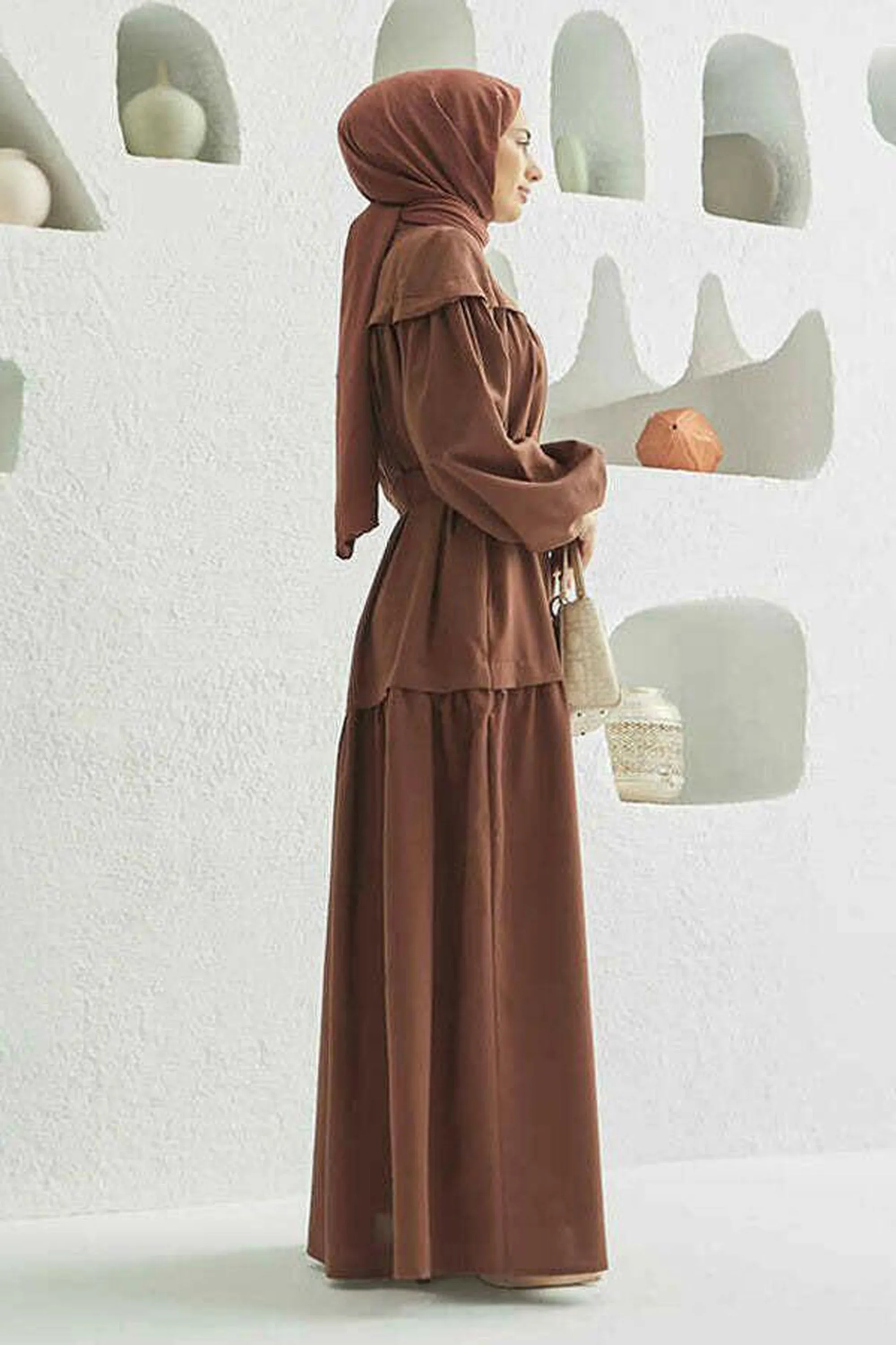 Carla Pleated Belted Modest Maxi Dress