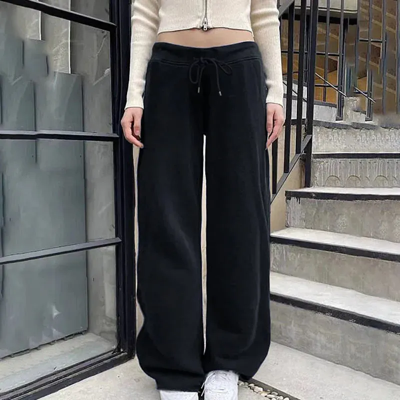 Casual Solid Basic Knitted Women Pants Sweatpants Straight Leg Streetwear Autumn Winter Full Length Trousers Bottoms