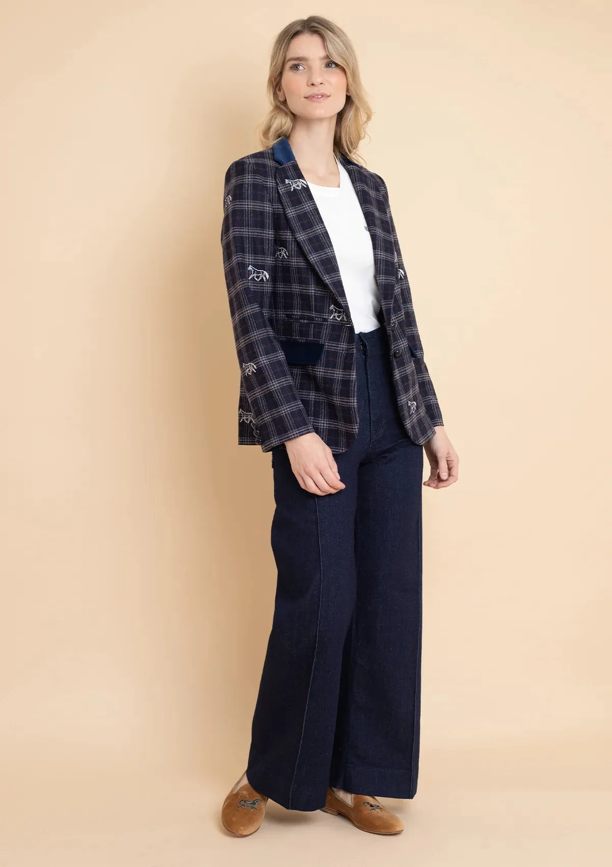 Cavaletti Embroidered Blazer | Navy Plaid