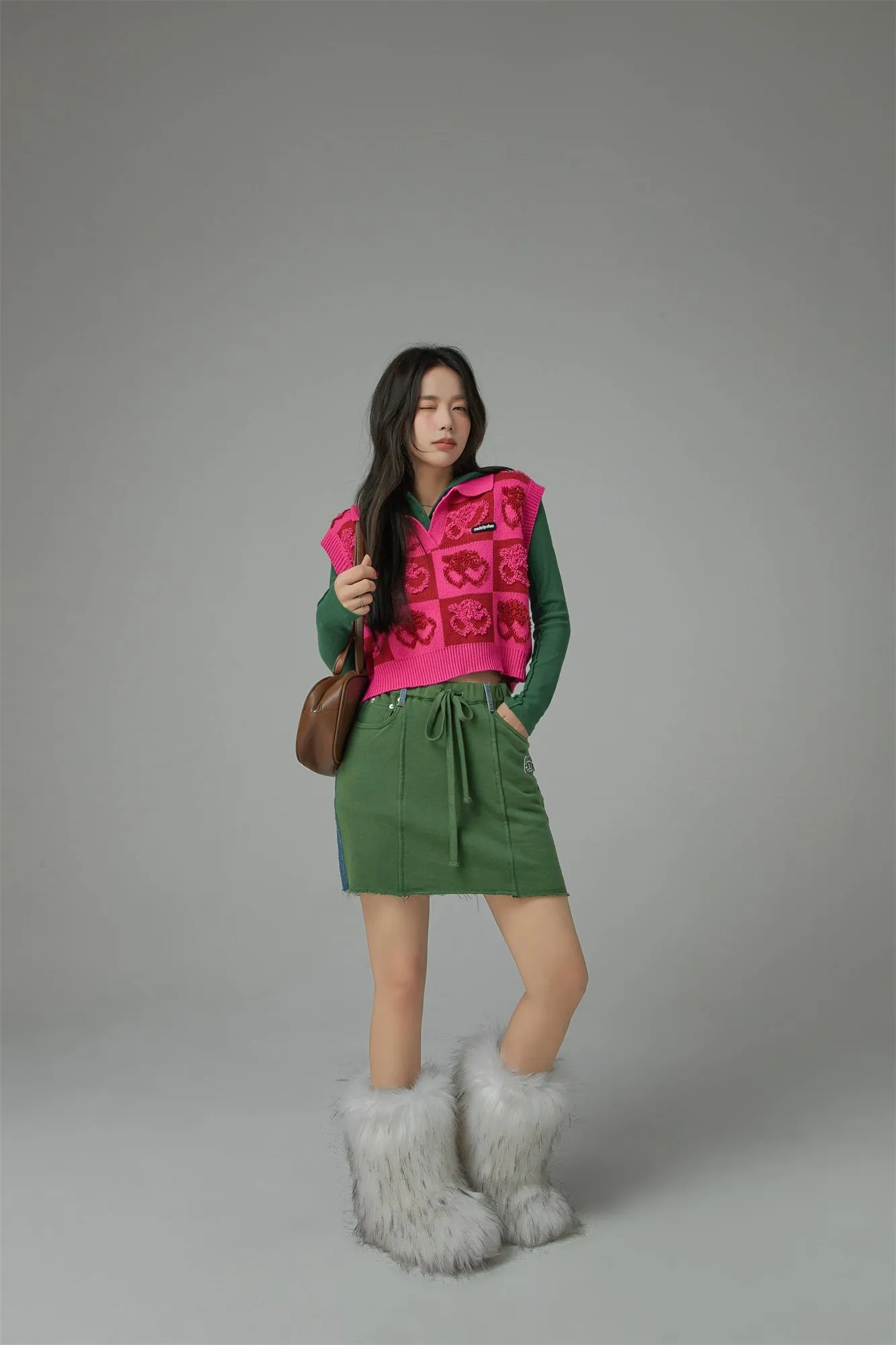 Cherry Color Block Polo Collar Knit Sweater