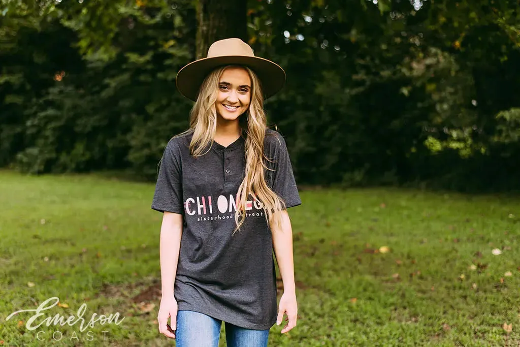 Chi Omega Sisterhood Retreat Short Sleeve Henley