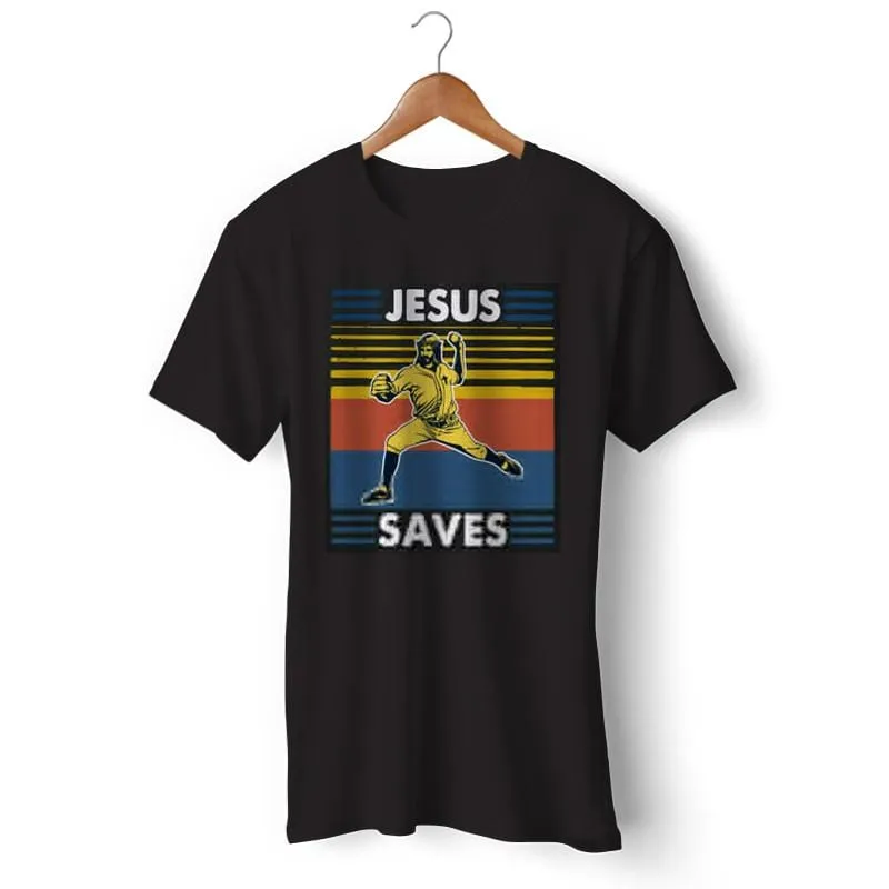 Christian T-Shirt <br> Jesus Saves Baseball