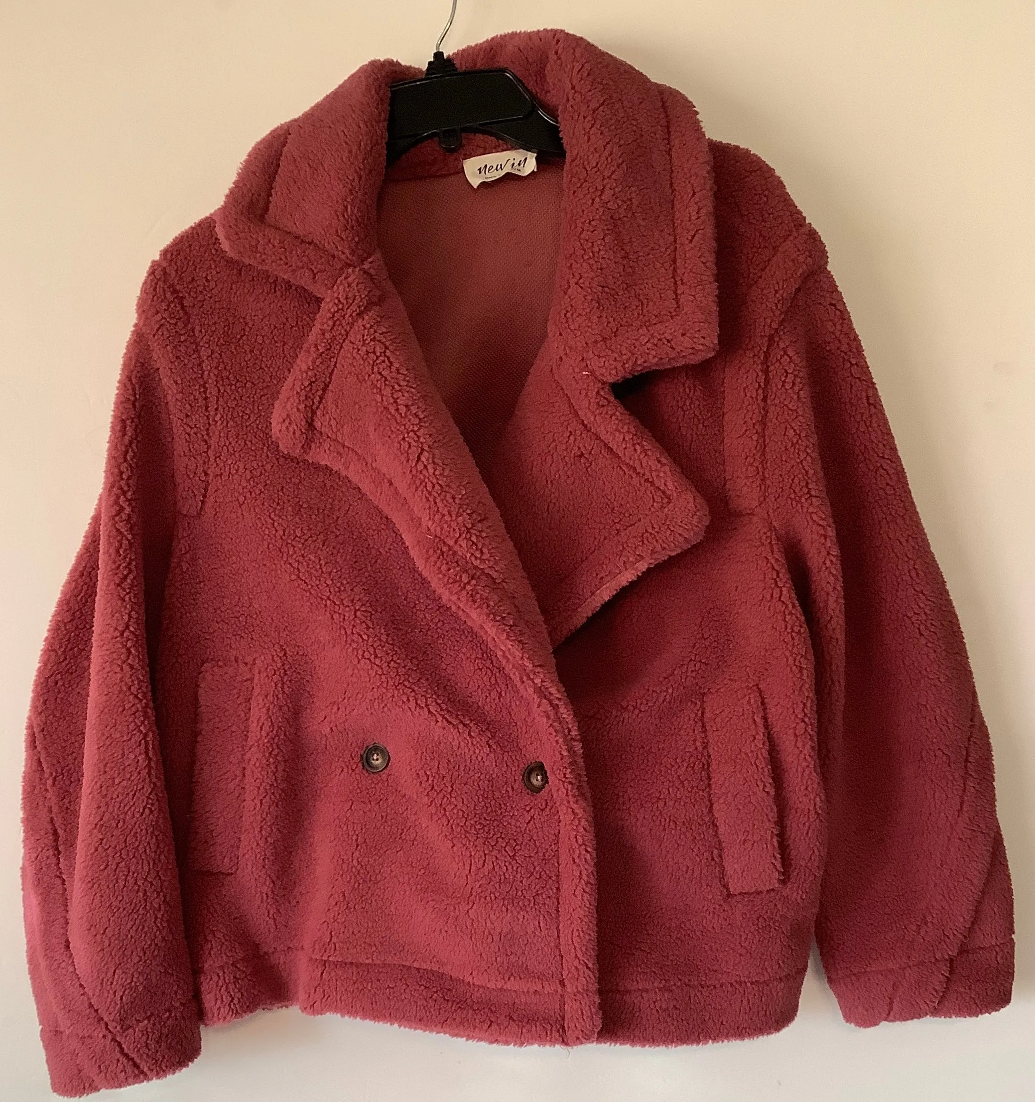 Coat Faux Fur & Sherpa By Cmc In Maroon, Size: M