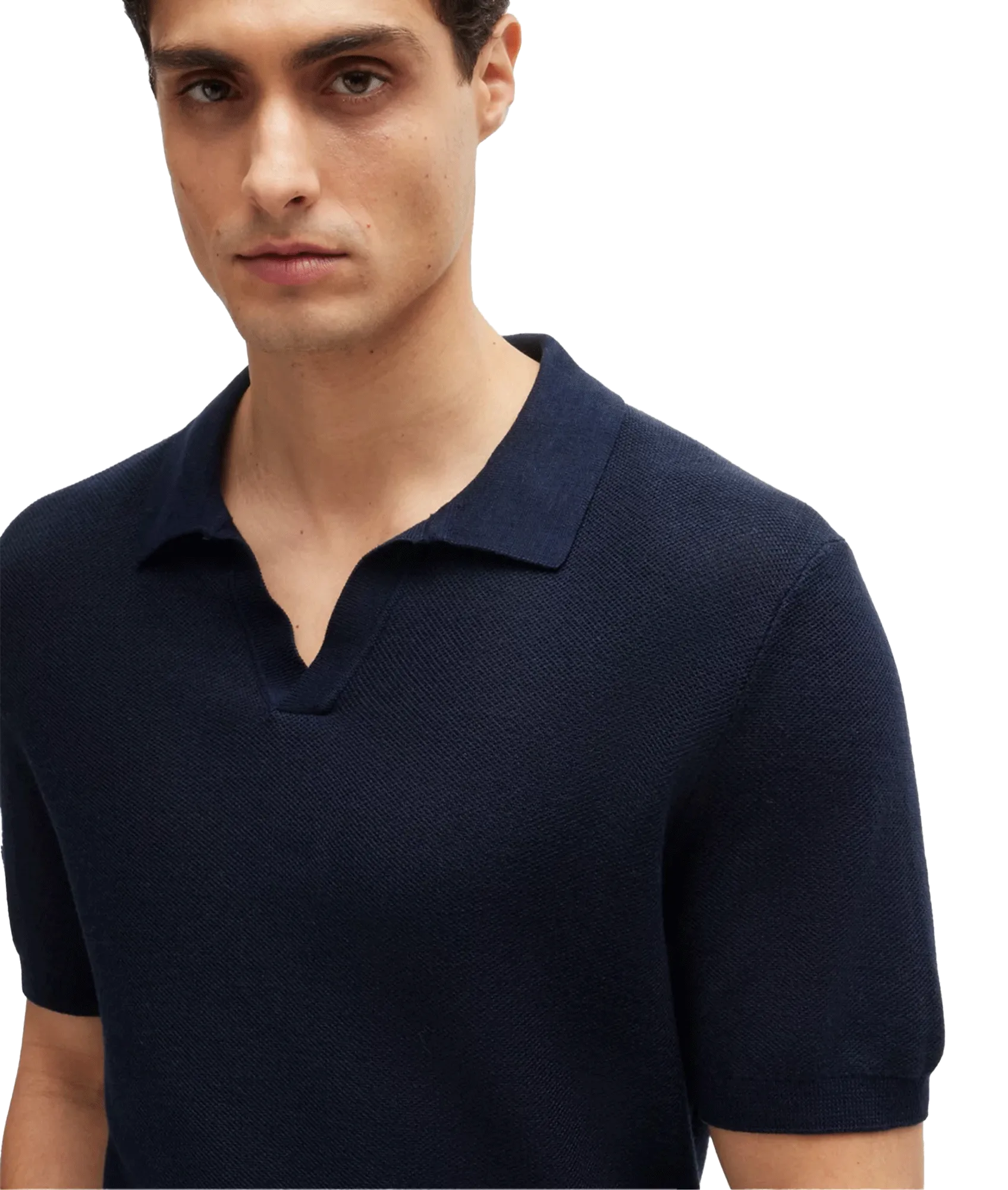 Cotton-blend Polo Sweater With Open Collar - Navy