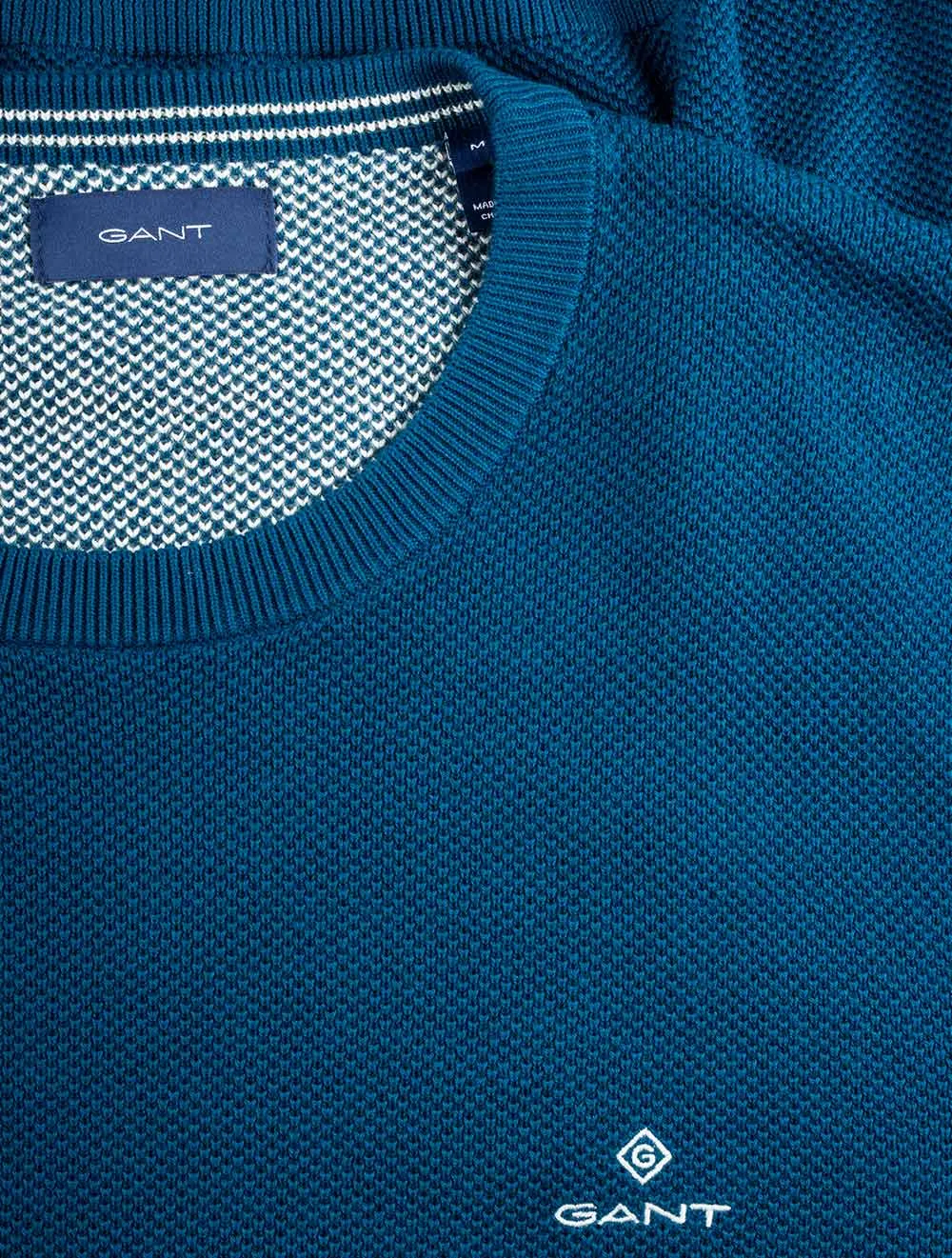 Cotton Piqué Crew Neck Sweater Sailor Blue