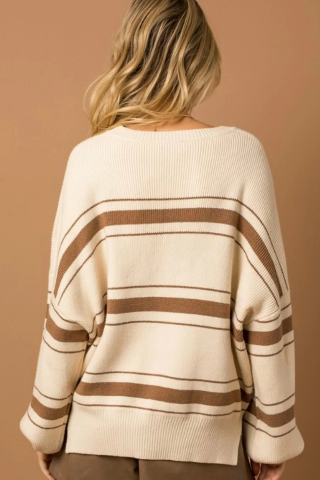 Cream & Brown Striped Relaxed Sweater