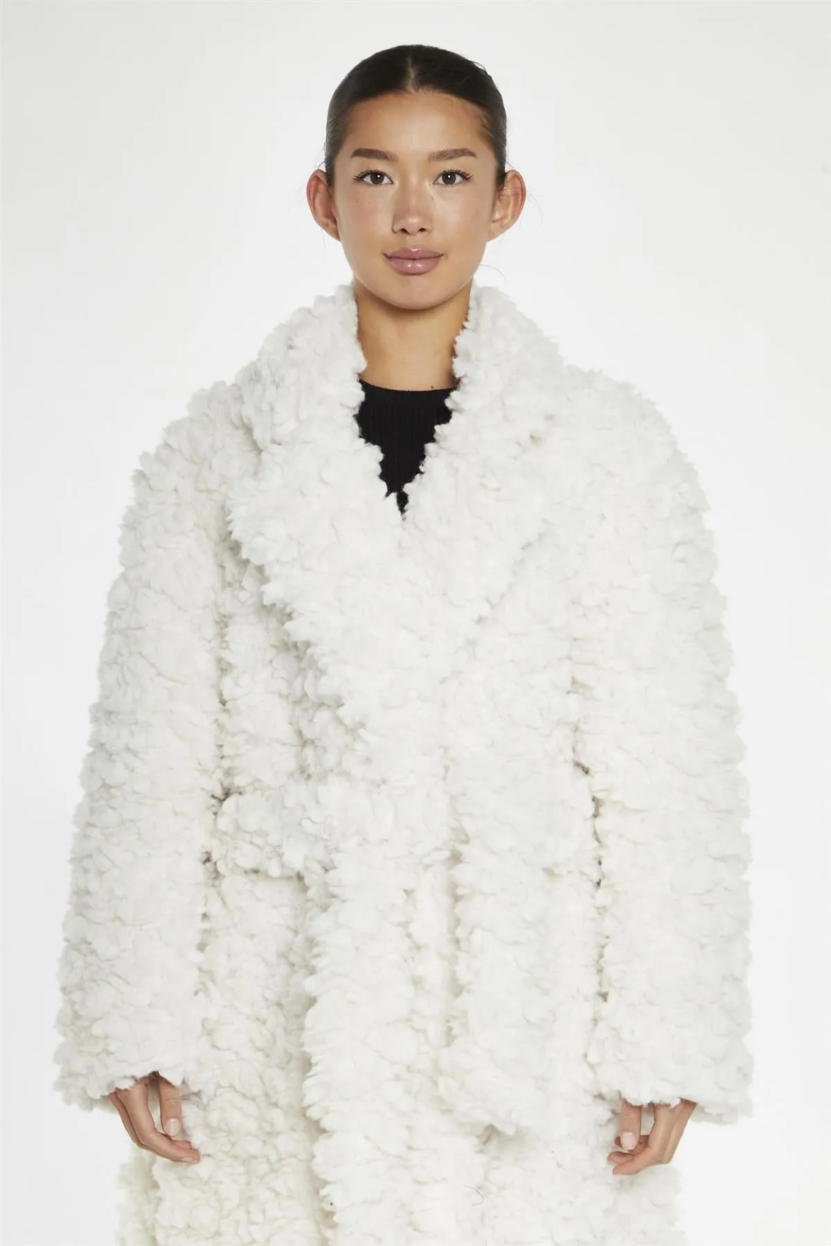 Cream Faux Fur Longline-Coat