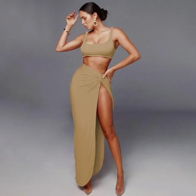 Crop Top And Spited Long Skirt Set