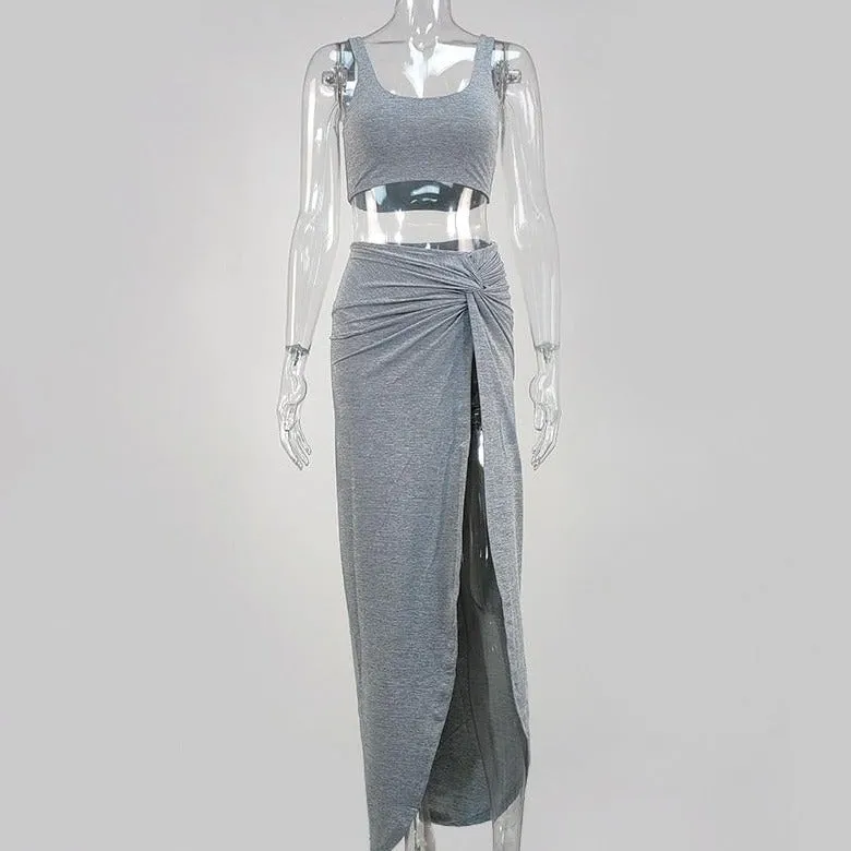 Crop Top And Spited Long Skirt Set