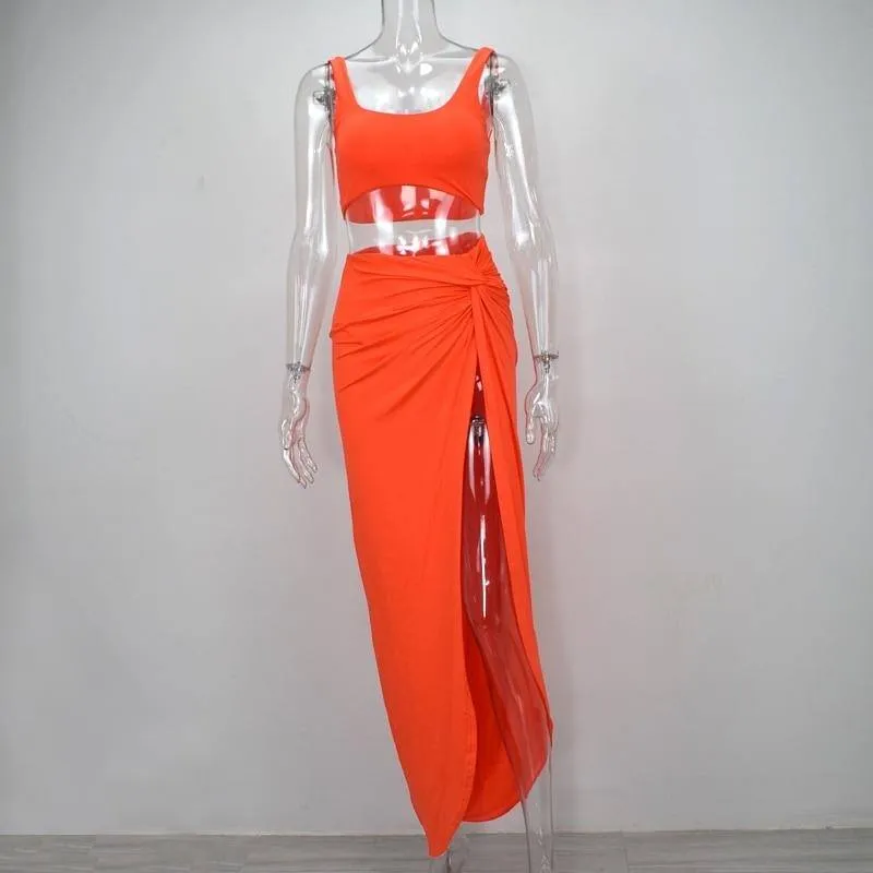 Crop Top And Spited Long Skirt Set