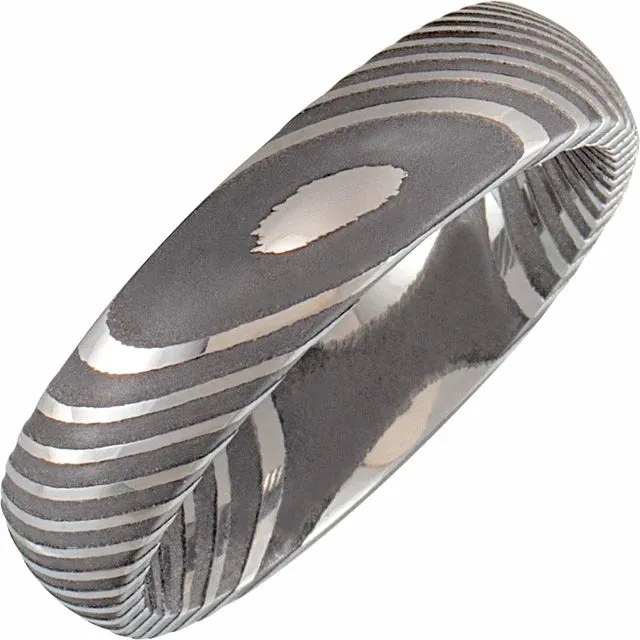 Damascus Steel Dome Shape 6 mm Patterned Comfort Fit Band