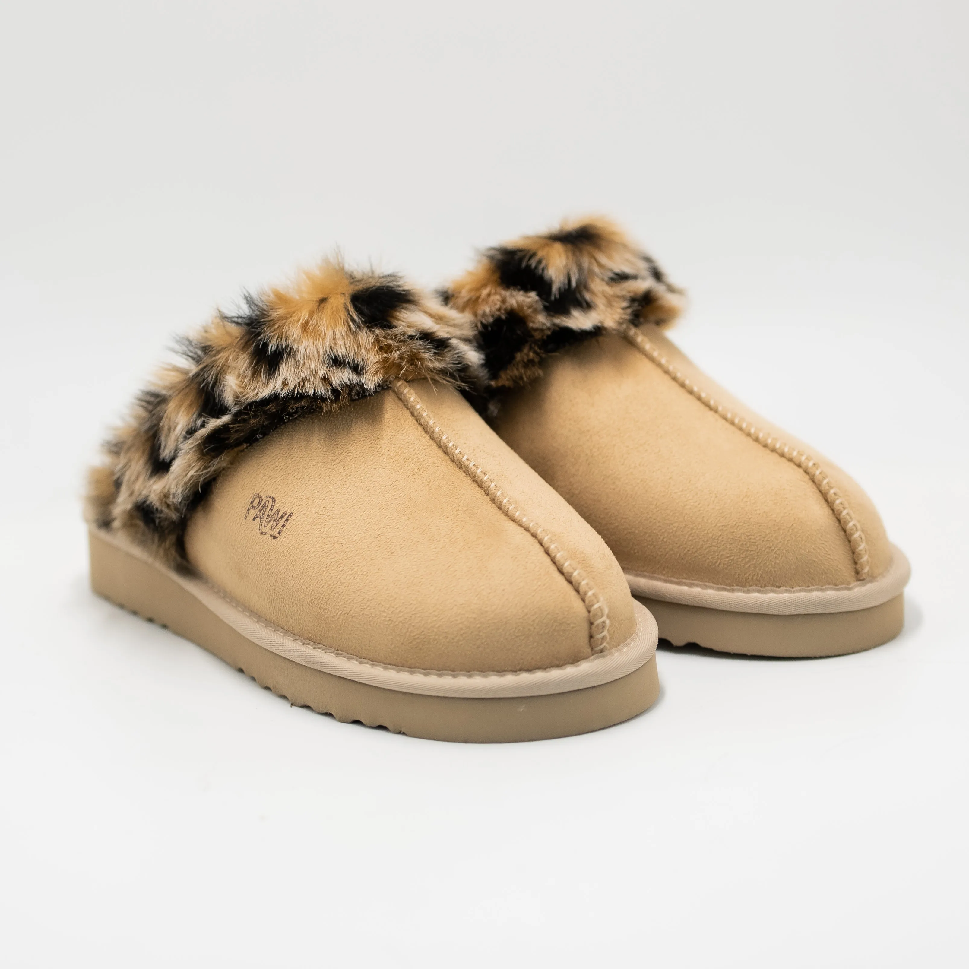 [Defective] Pawj Slippers | Tan / Wild Leopard