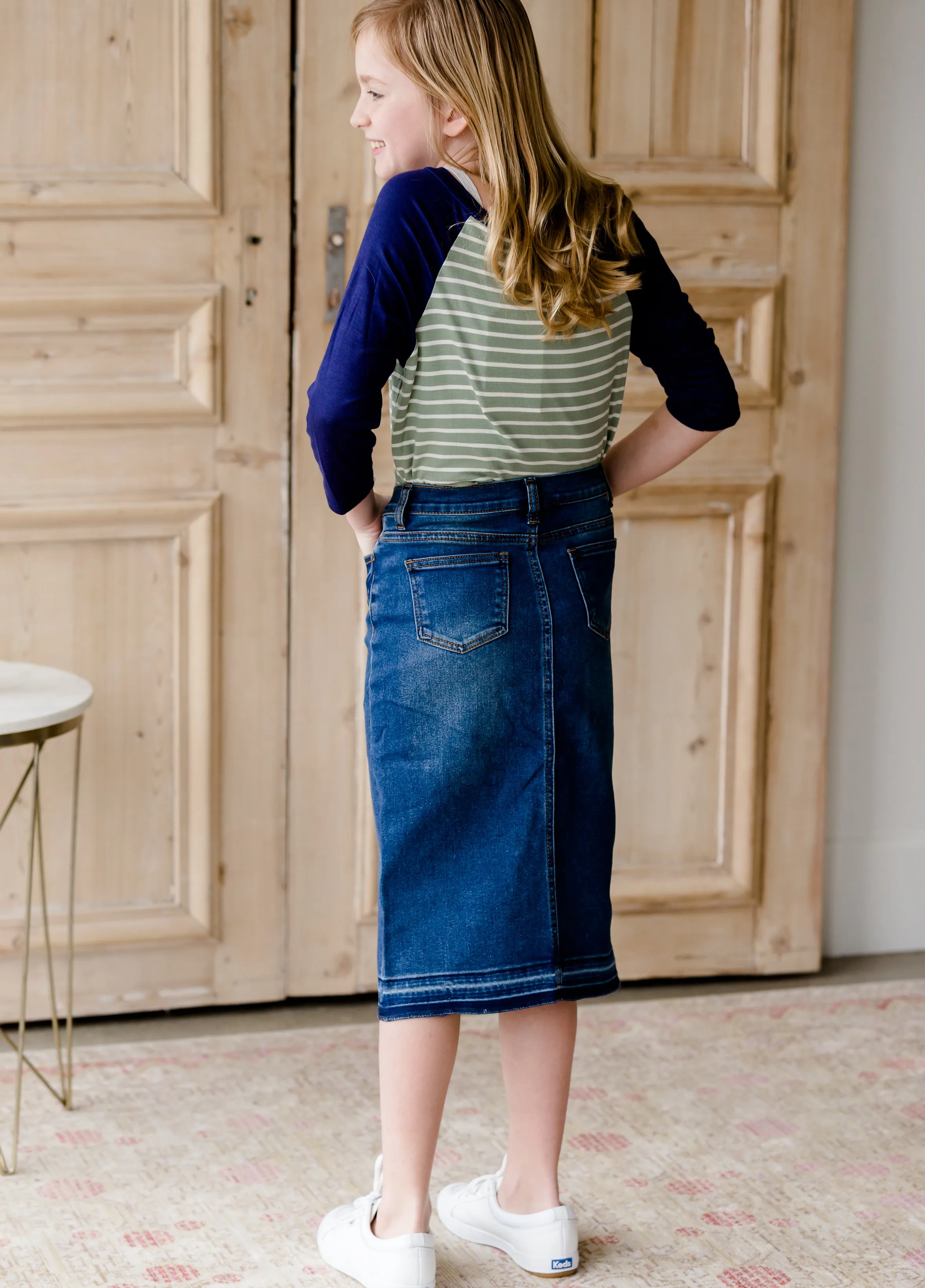 Denim Pencil Panel Jean Midi Skirt - FINAL SALE