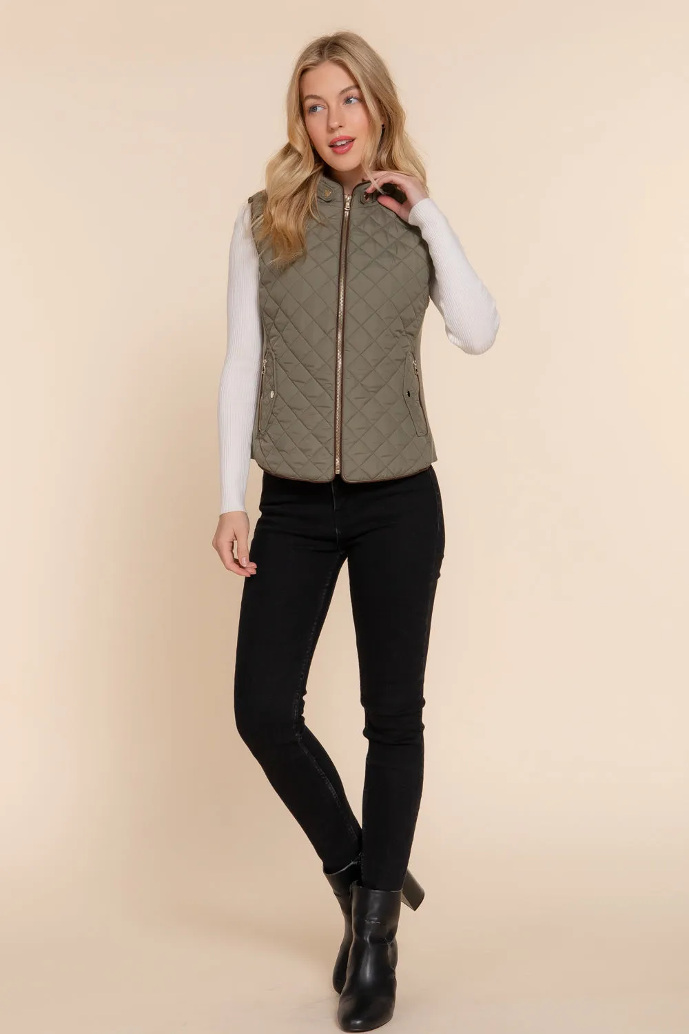 Diamond Quilted Vest - Olive