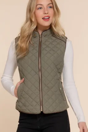 Diamond Quilted Vest - Olive