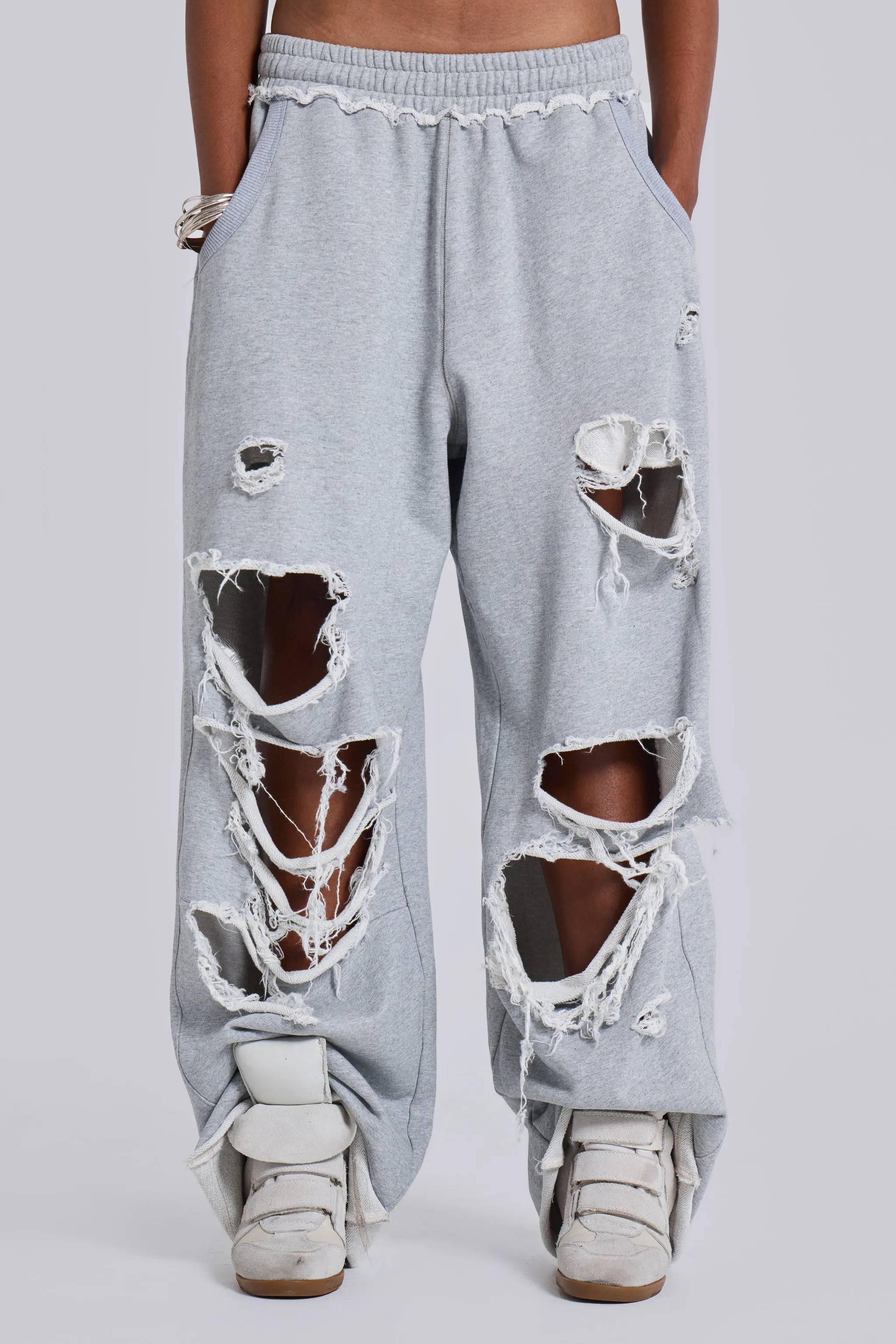 Distressed Grey Marl Baggy Monster Joggers