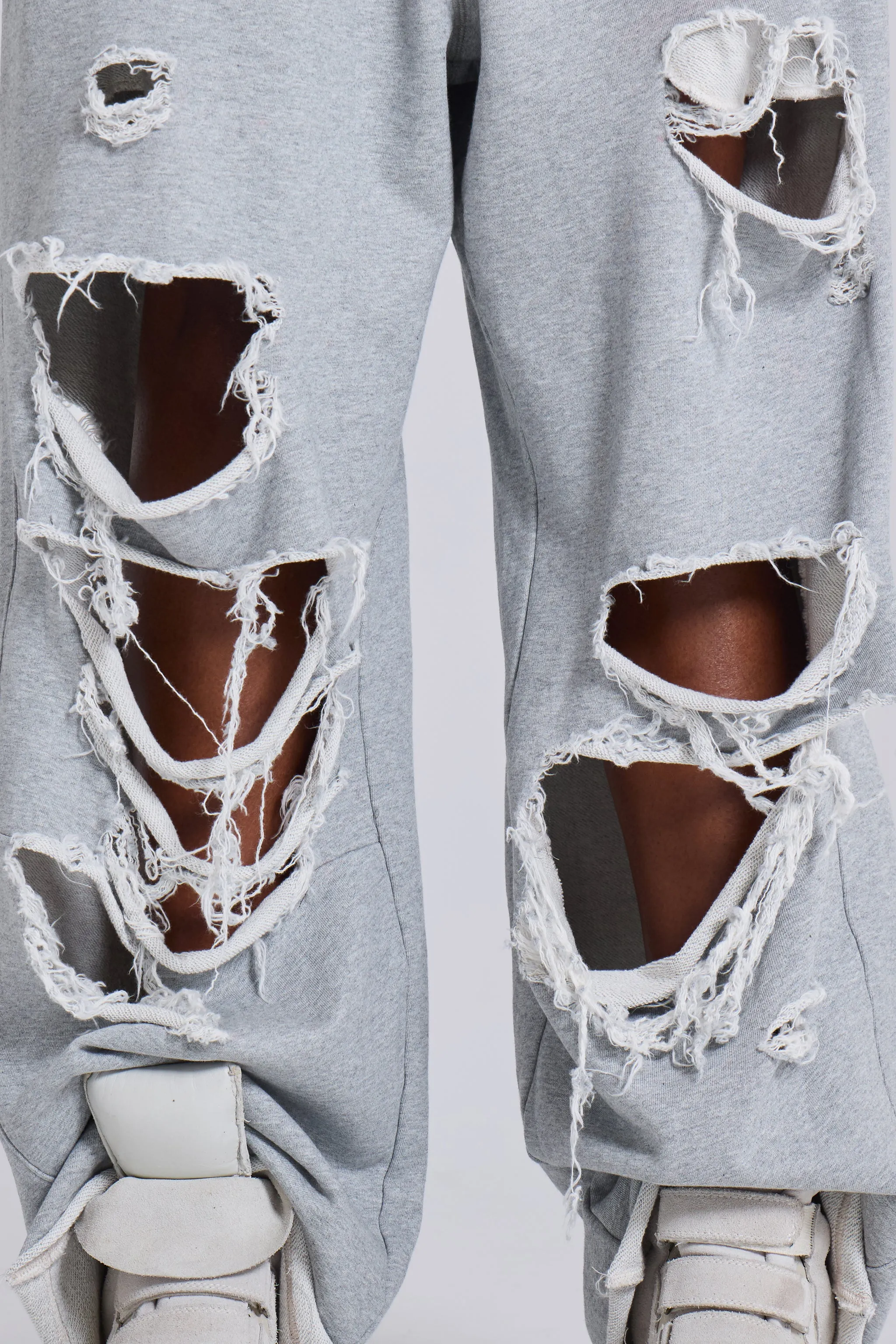 Distressed Grey Marl Baggy Monster Joggers