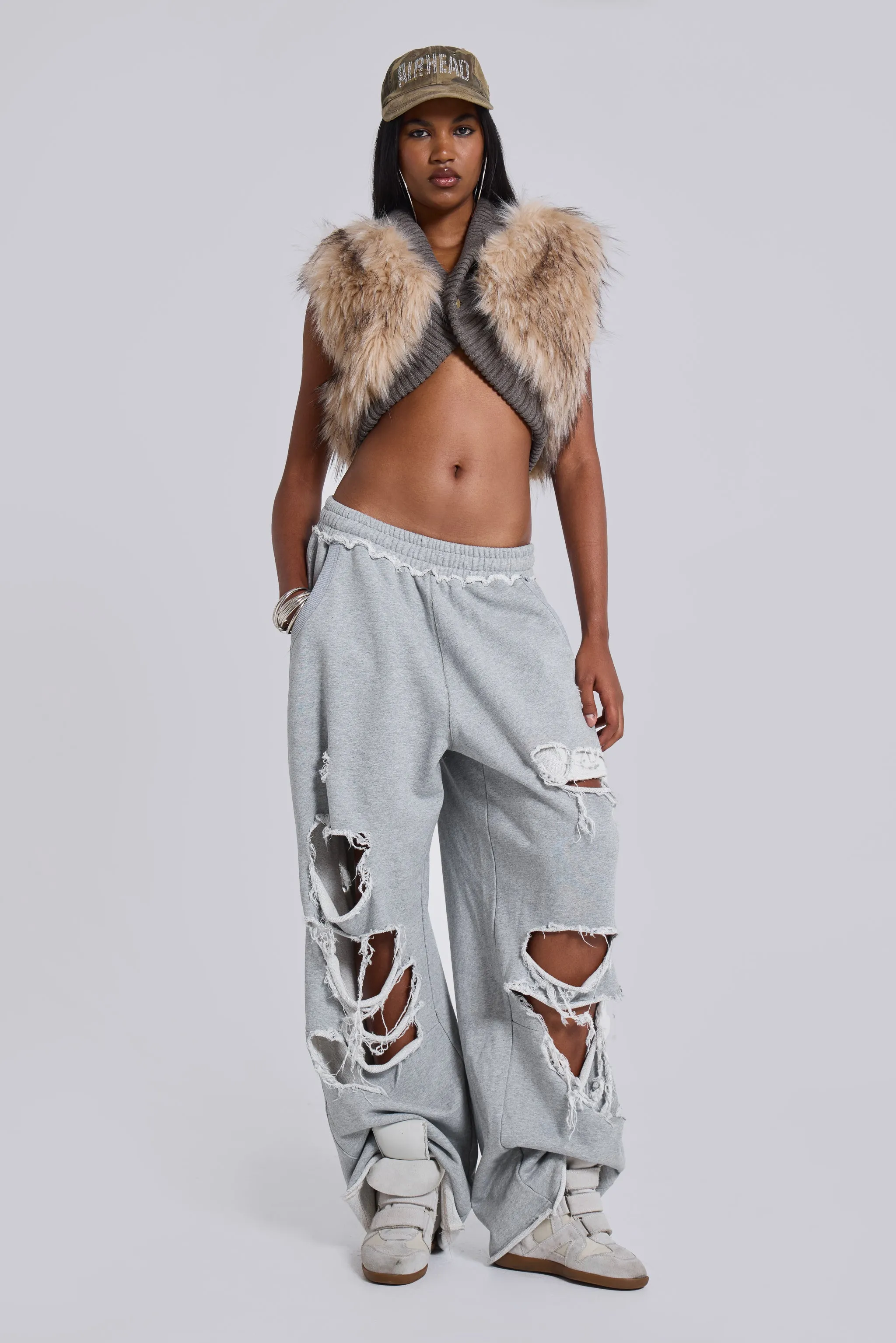 Distressed Grey Marl Baggy Monster Joggers