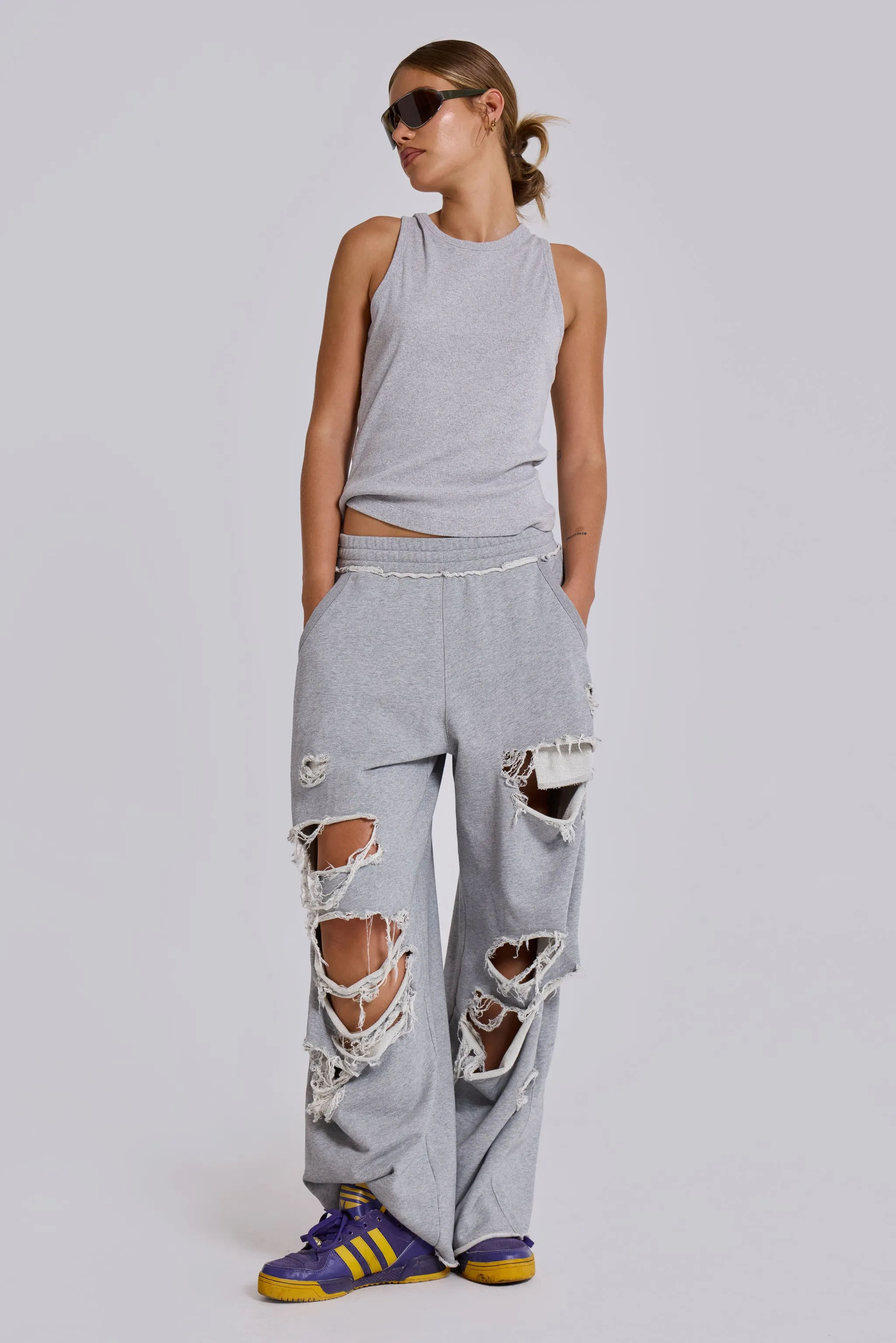 Distressed Grey Marl Baggy Monster Joggers