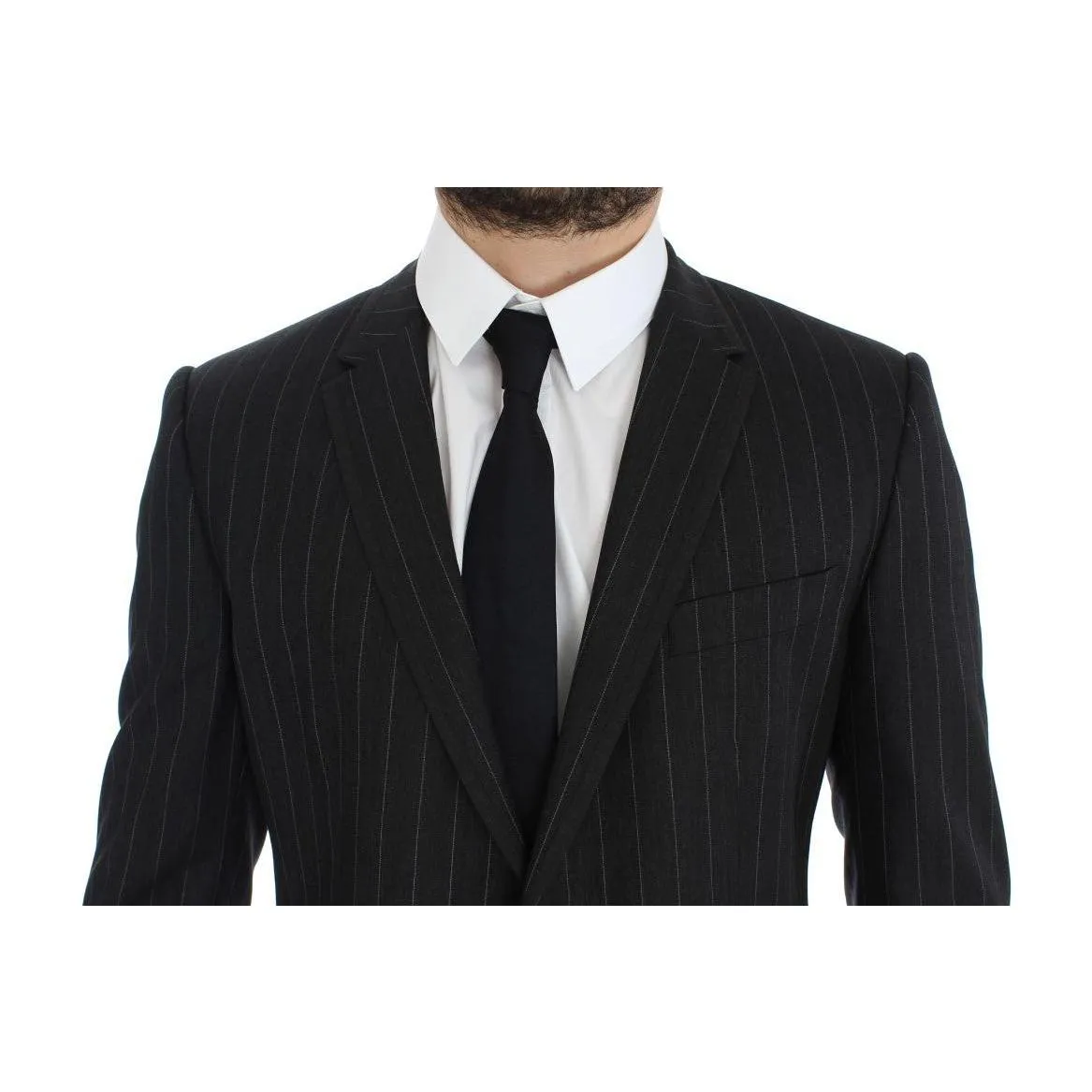 Dolce & Gabbana Chic Gray Striped Wool Blazer Jacket