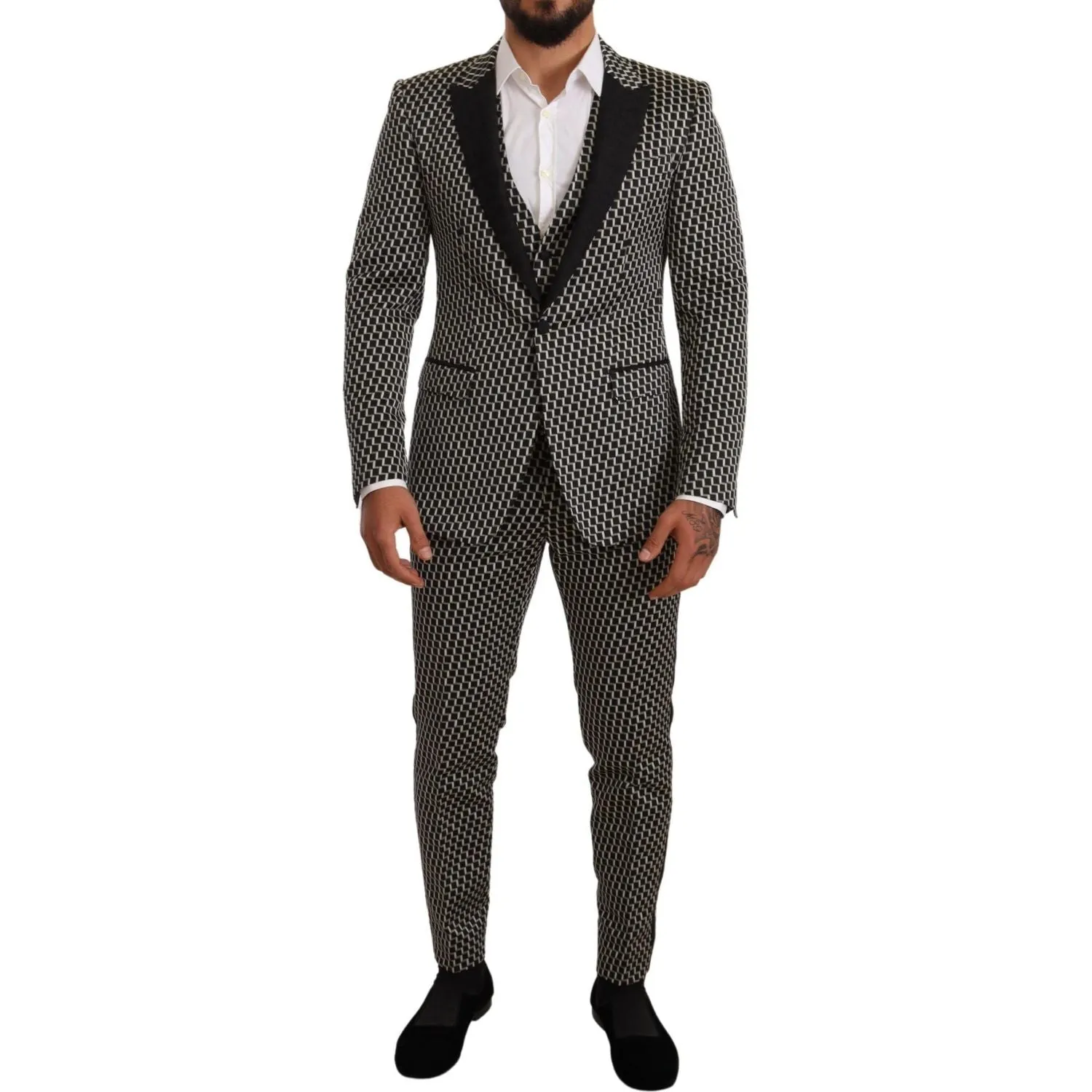 Dolce & Gabbana Elegant Martini Black Check Three-Piece Suit