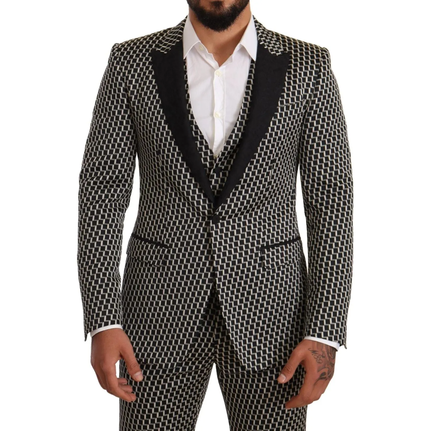 Dolce & Gabbana Elegant Martini Black Check Three-Piece Suit