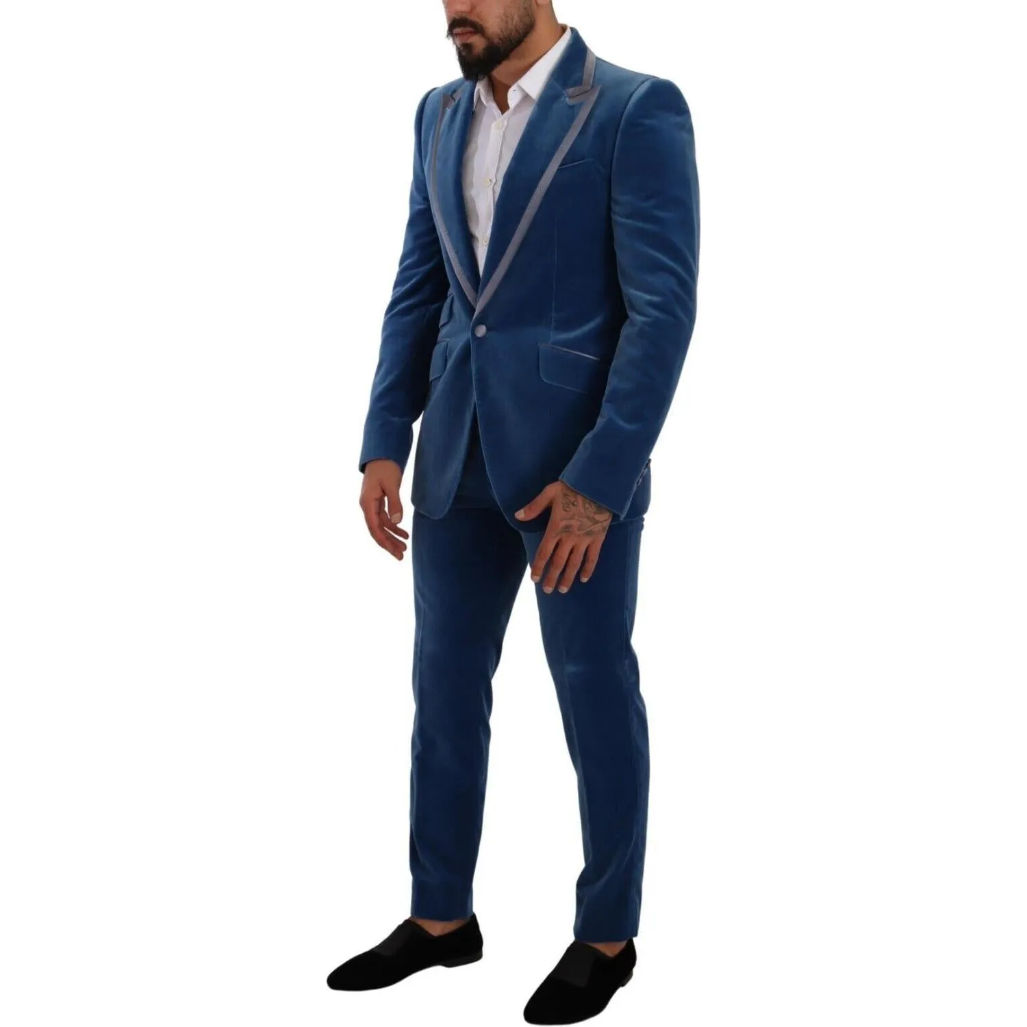 Dolce & Gabbana Elegant Velvet Blue Slim Fit Suit