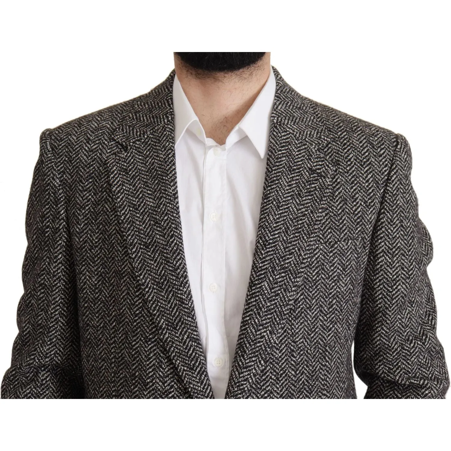 Dolce & Gabbana Exquisite Gray Herringbone Blazer Jacket