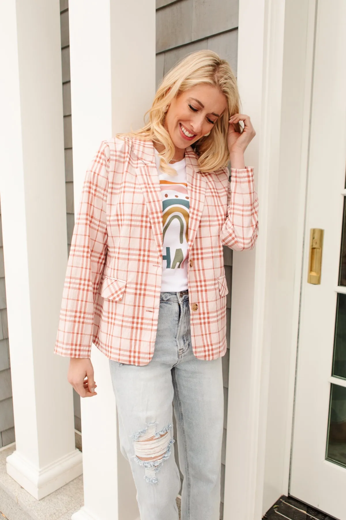 Dressed in Plaid Blazer In Pink