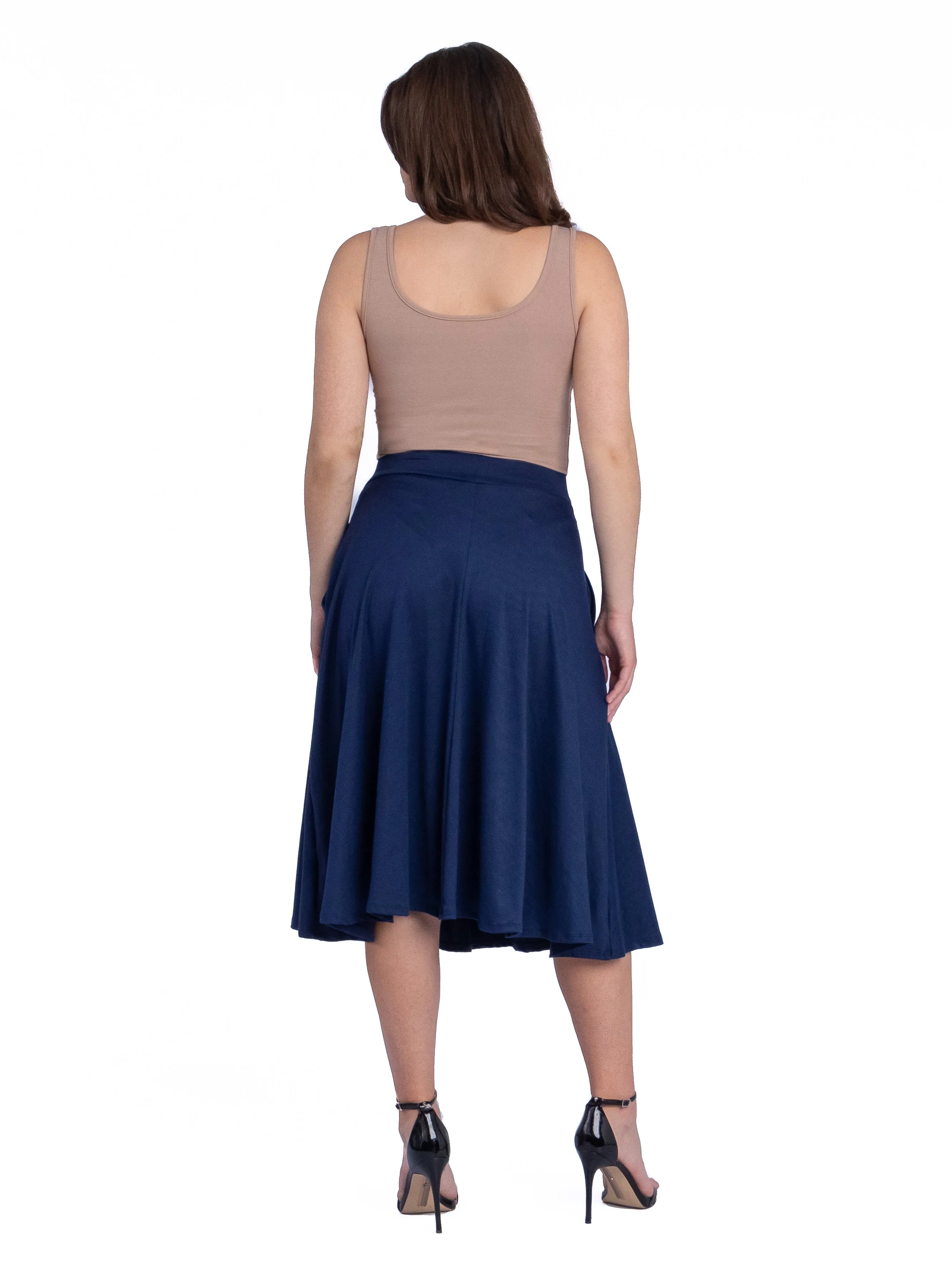 Elastic Waist Pleated Pocket Midi Skirt