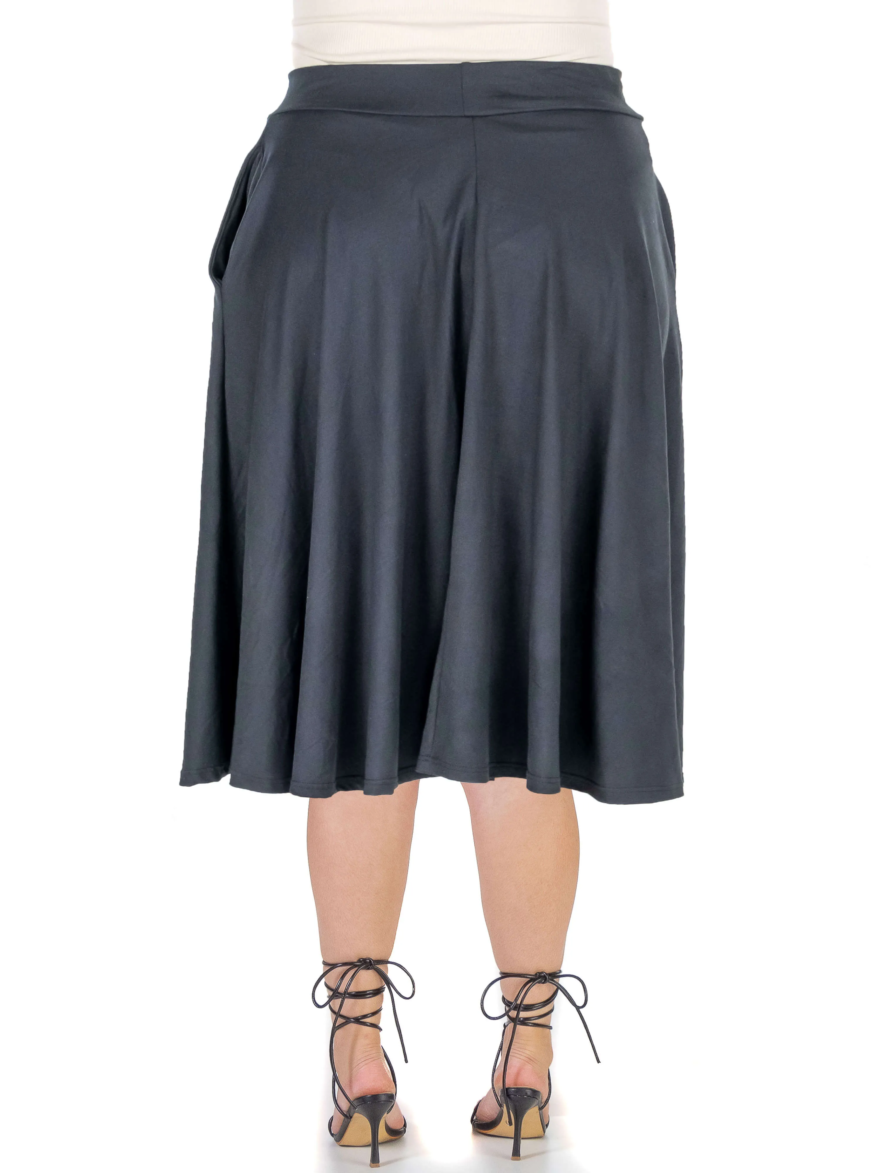 Elastic Waist Pleated Pocket Plus Size Midi Skirt