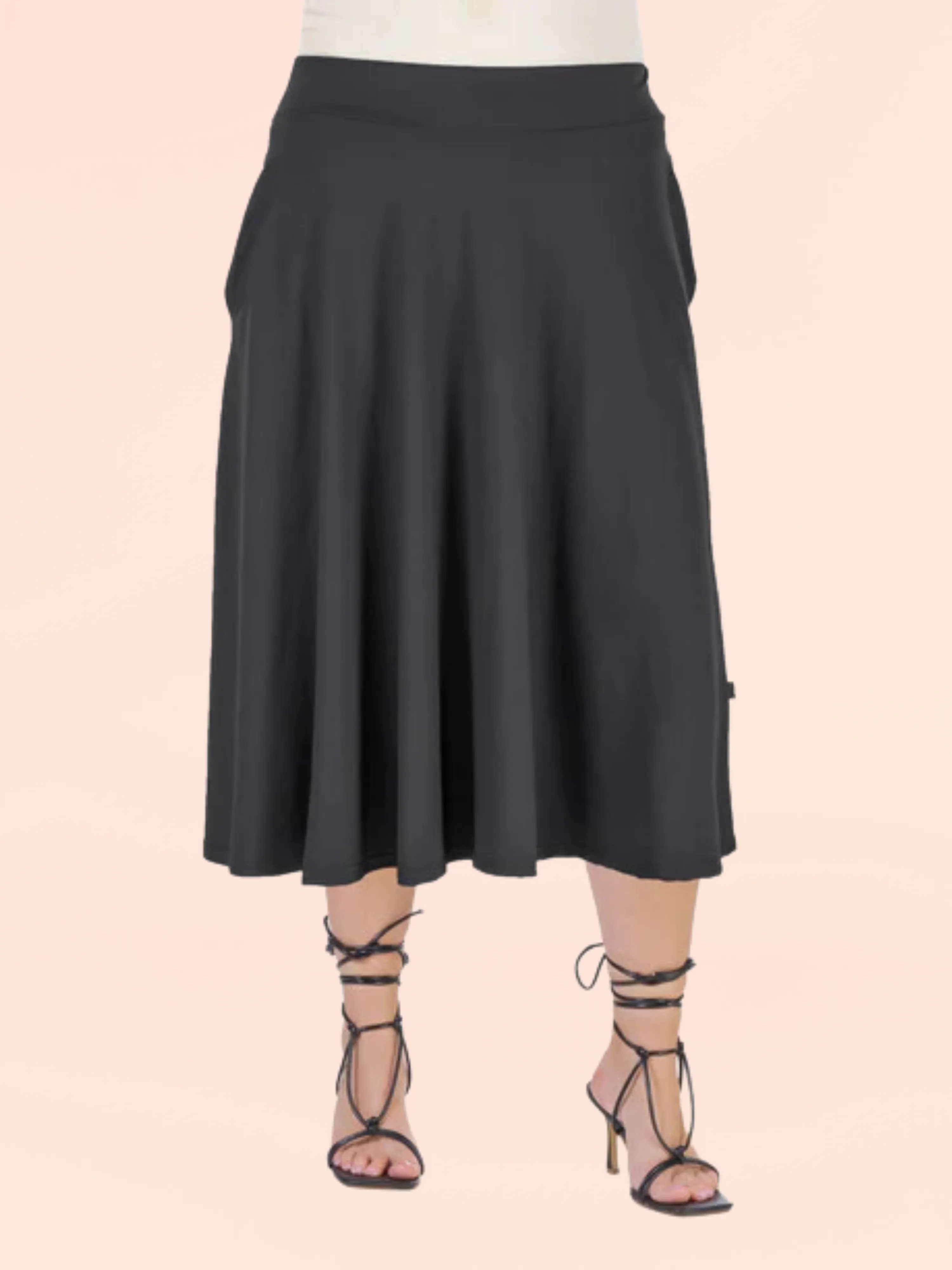 Elastic Waist Pleated Pocket Plus Size Midi Skirt