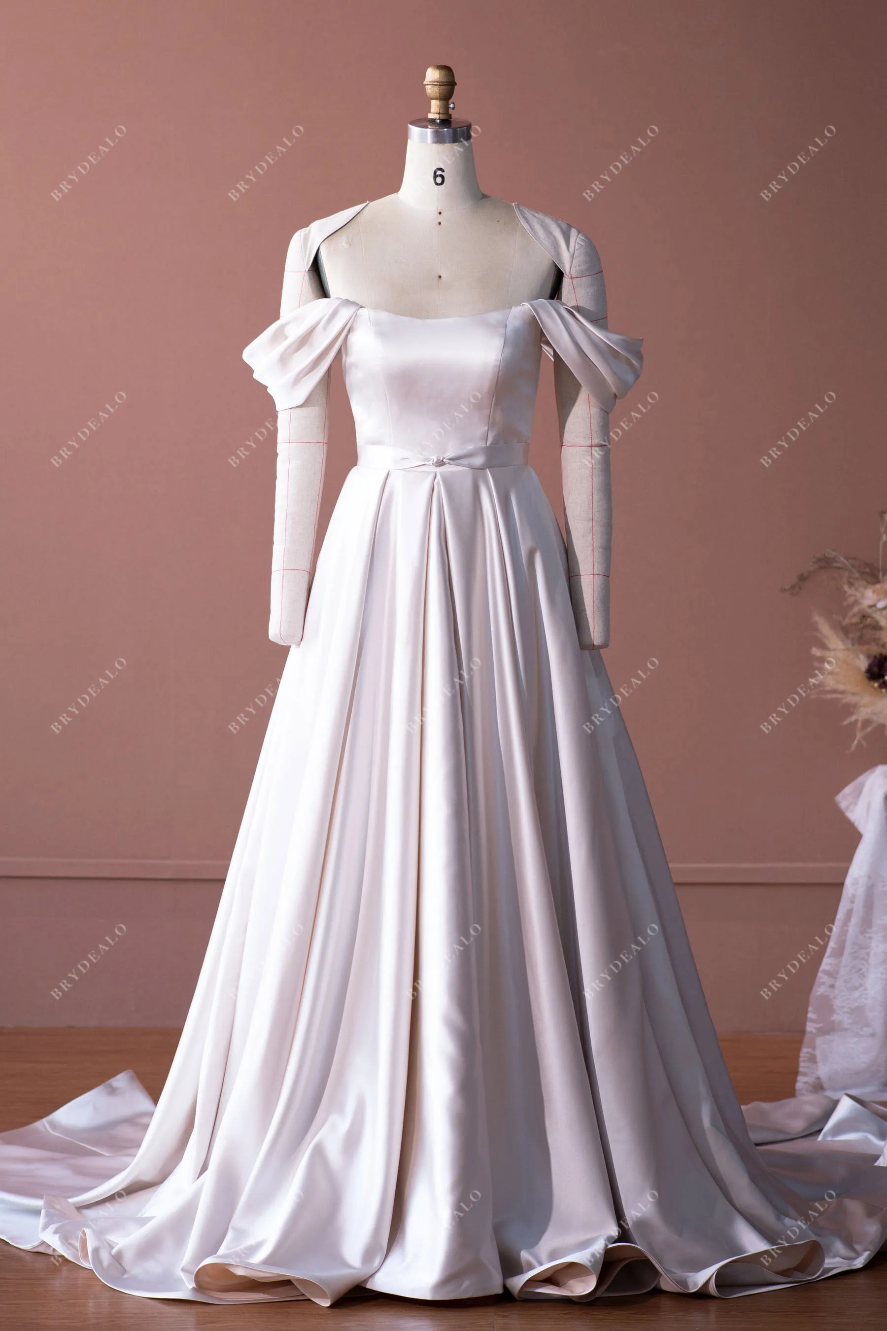 Elegant Off Shoulder Satin A-line Wedding Dress