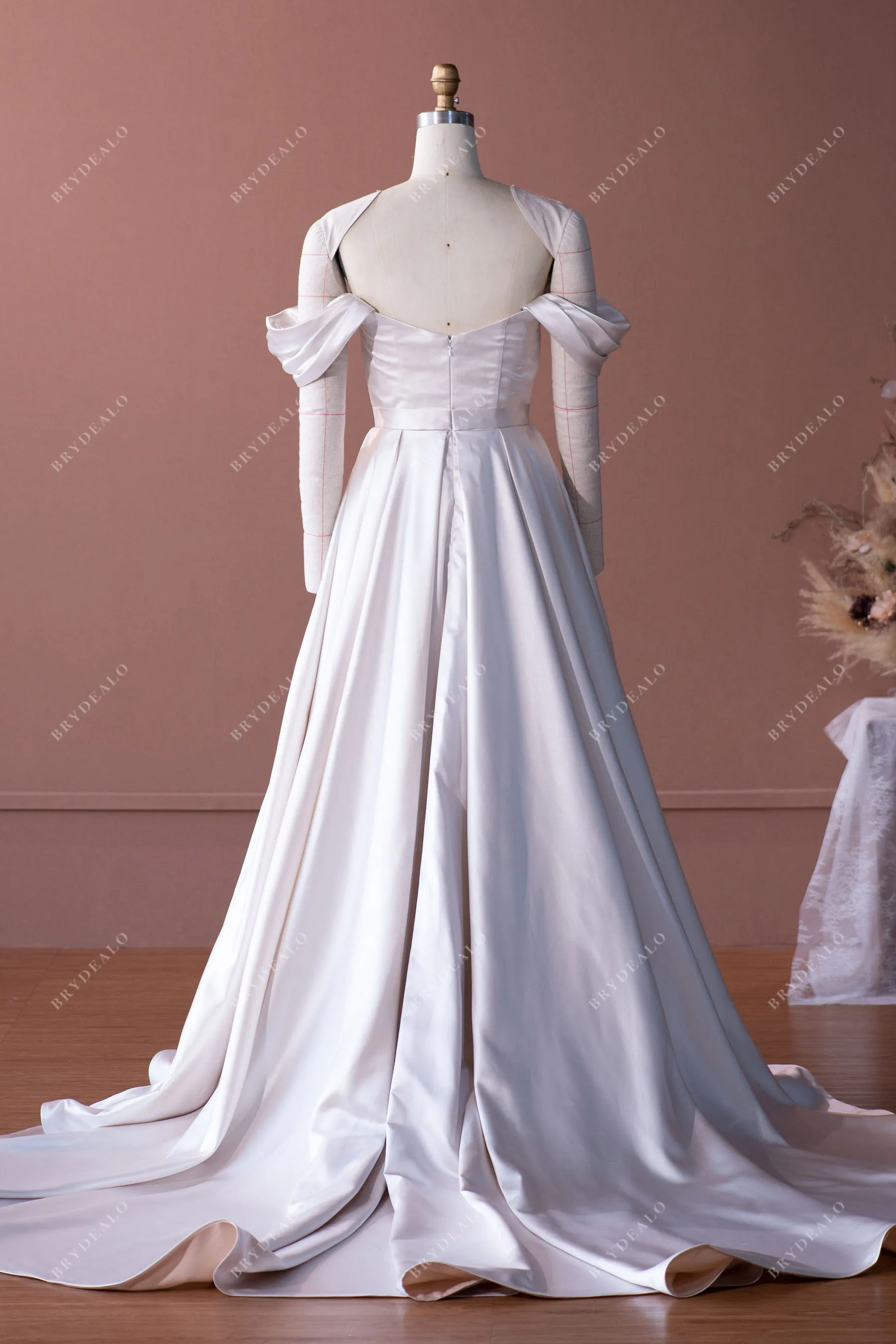 Elegant Off Shoulder Satin A-line Wedding Dress