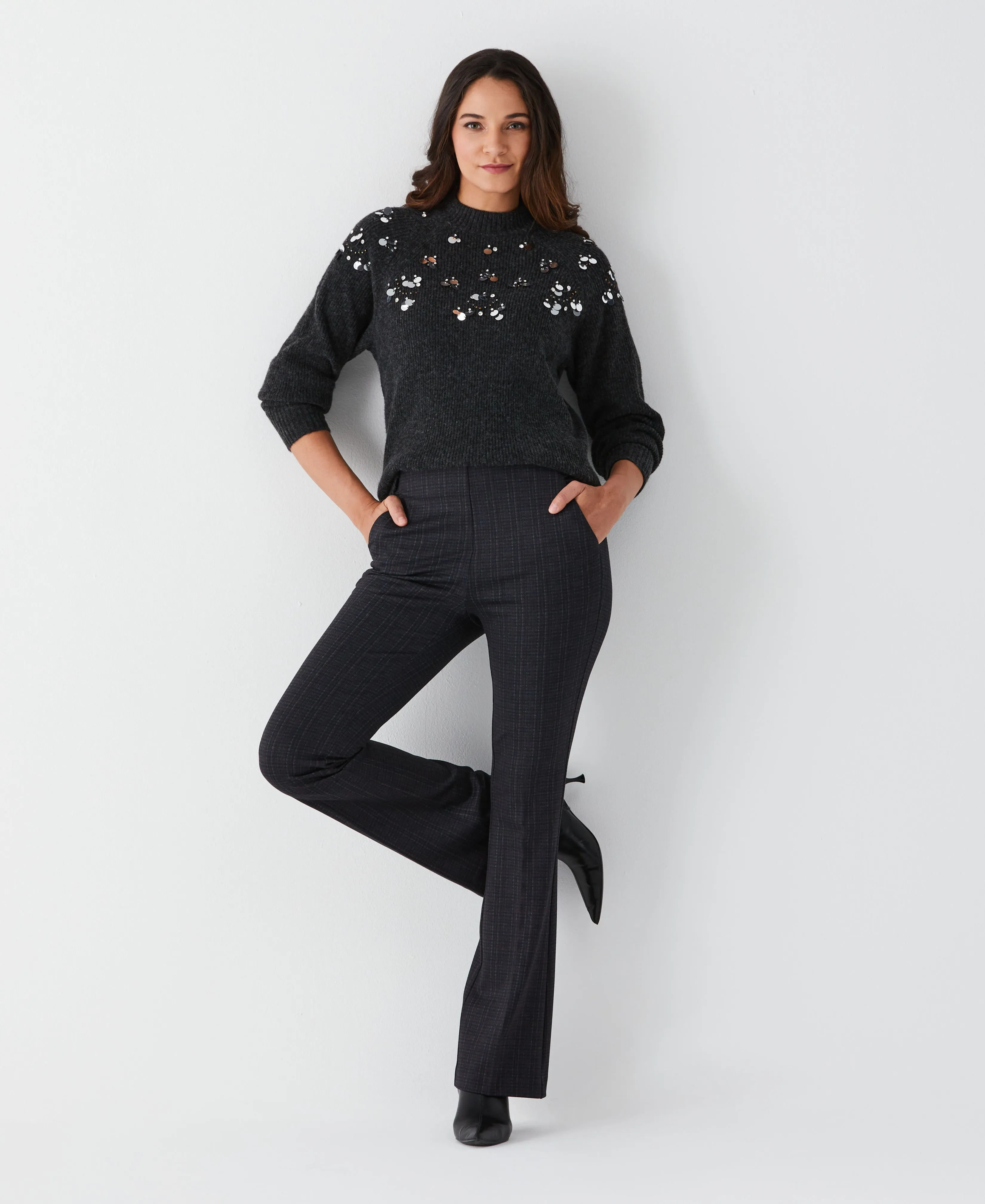 Embellished Mock Neck Sweater