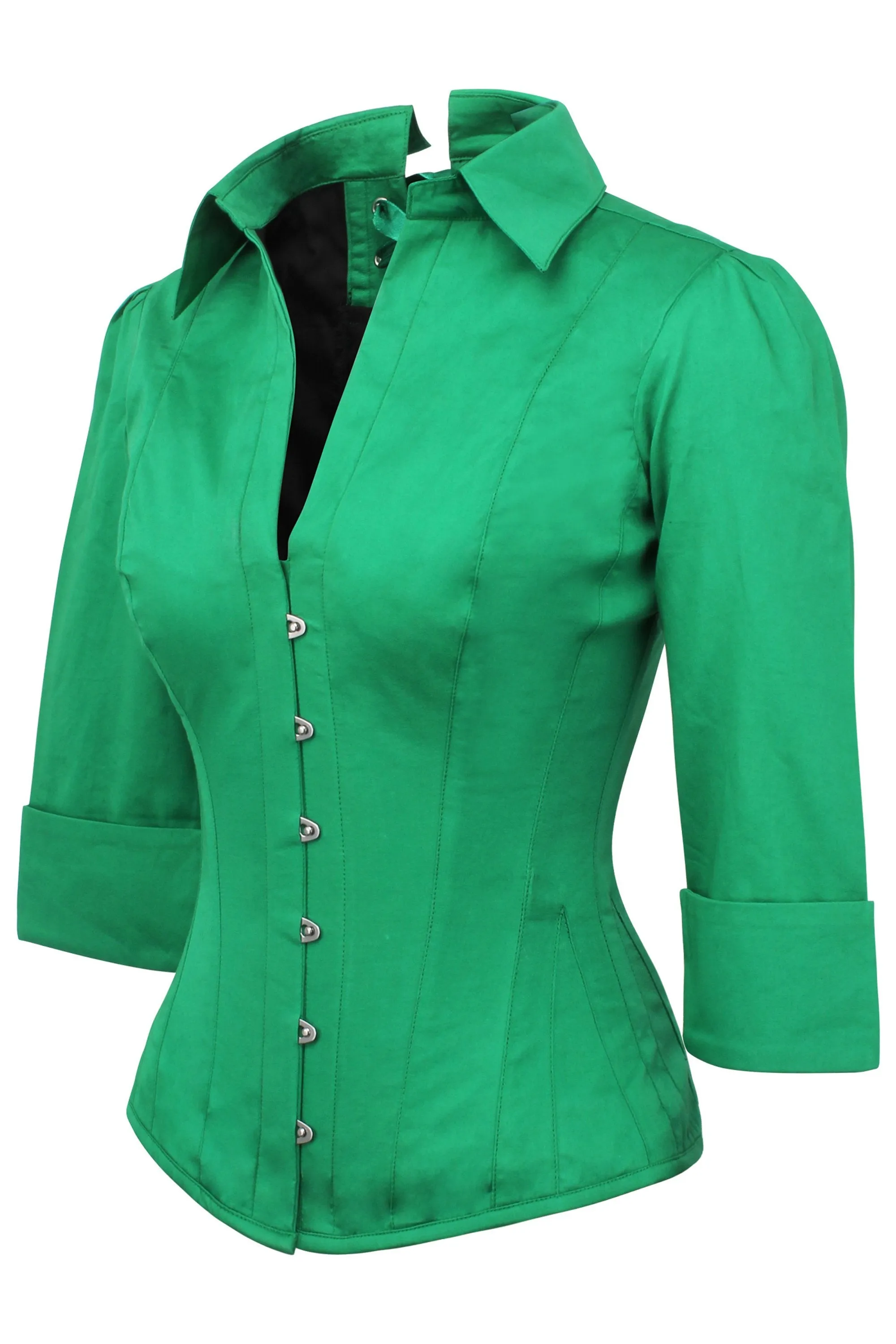 Emerald Green Cotton Corset Shirt